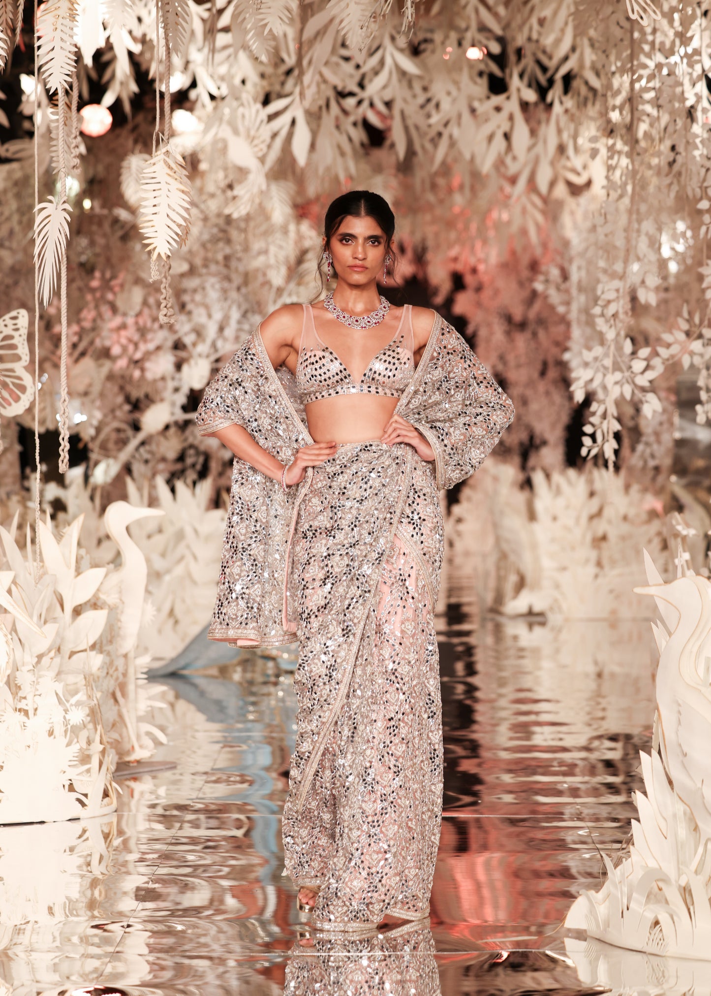 Blush Pink Mirror Work Saree