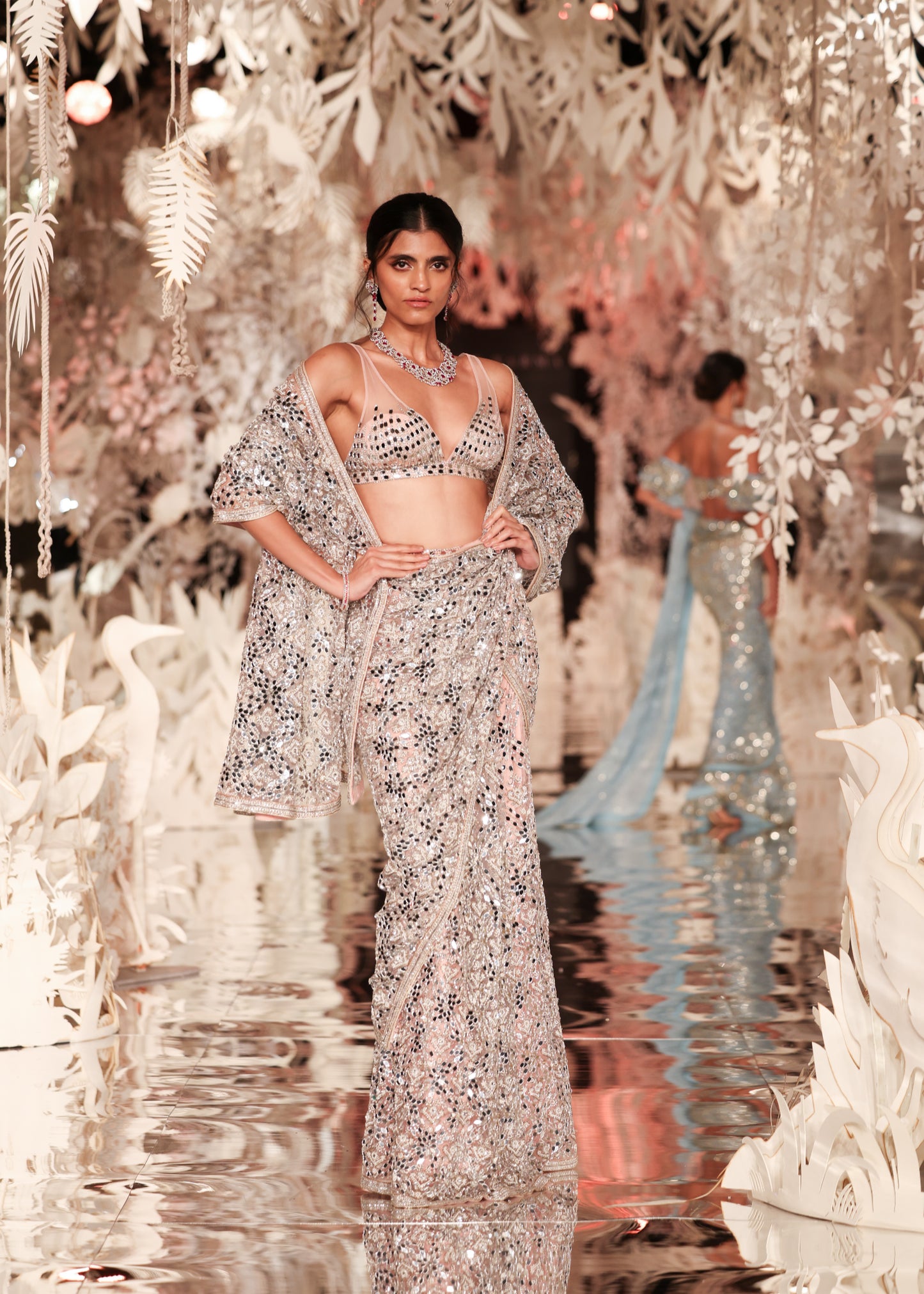 Blush Pink Mirror Work Saree