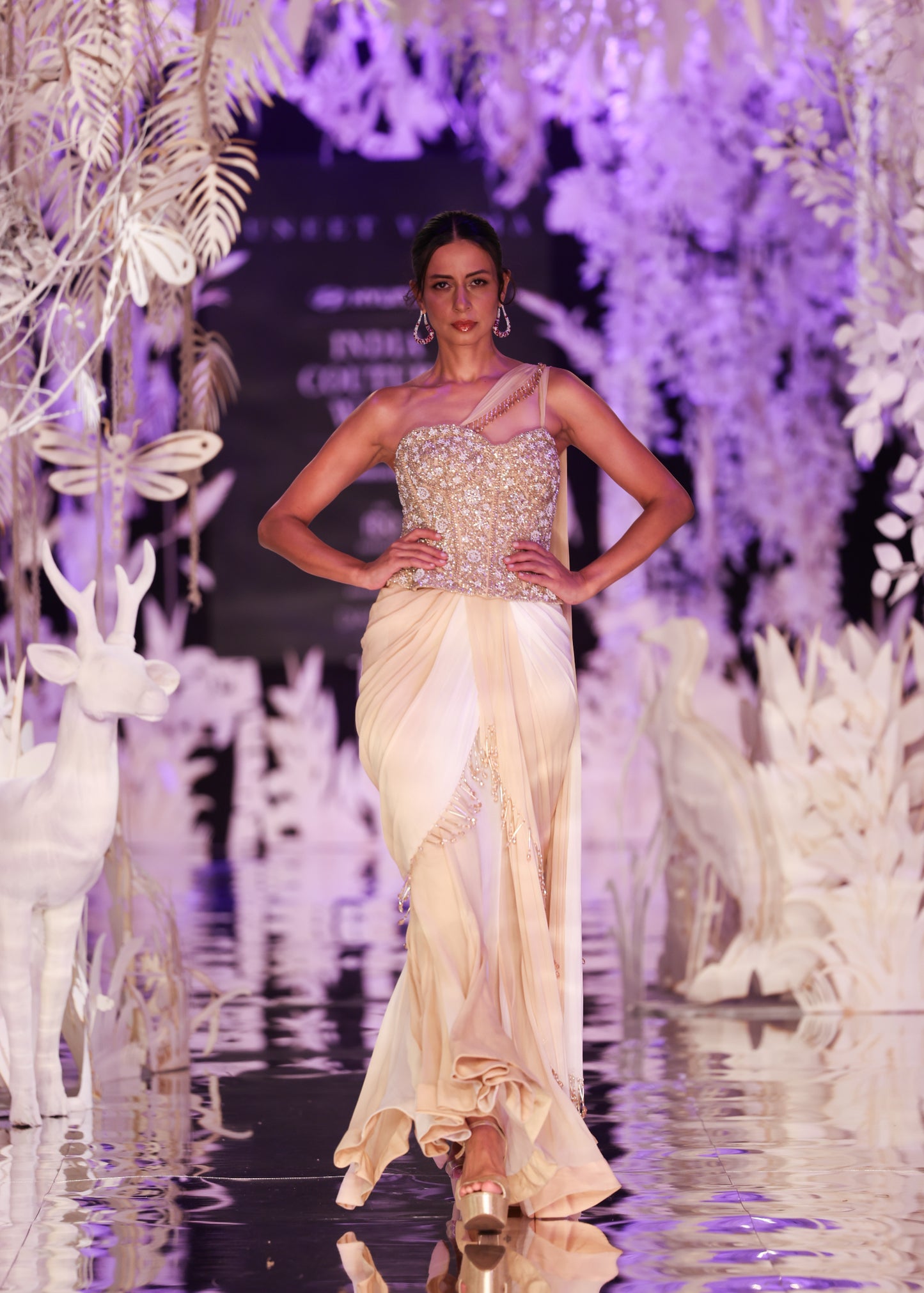 Ivory Drape Saree with Embellished Corset Blouse