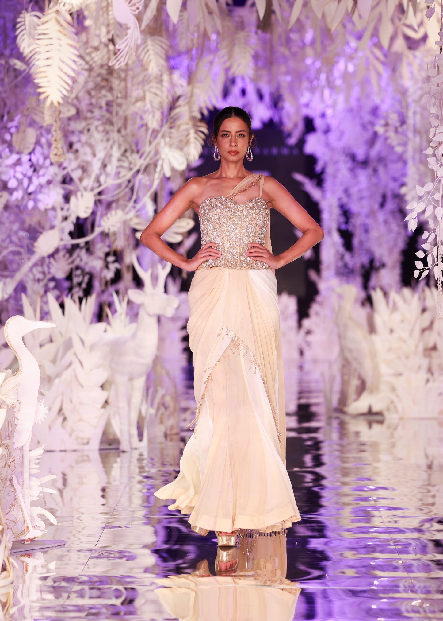 Ivory Drape Saree with Embellished Corset Blouse