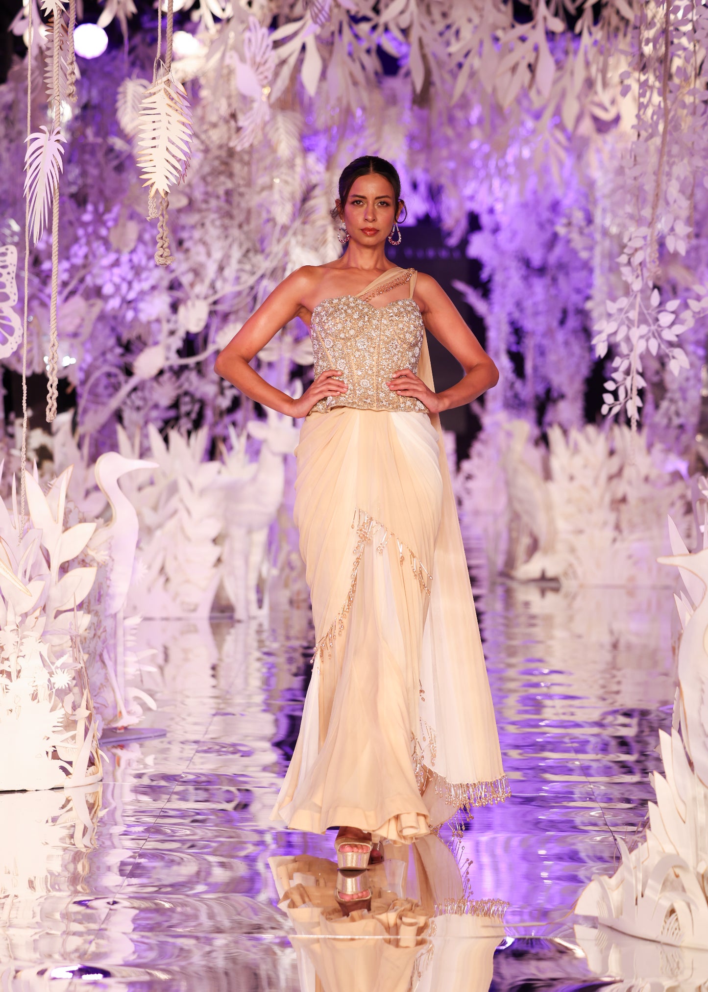 Ivory Drape Saree with Embellished Corset Blouse
