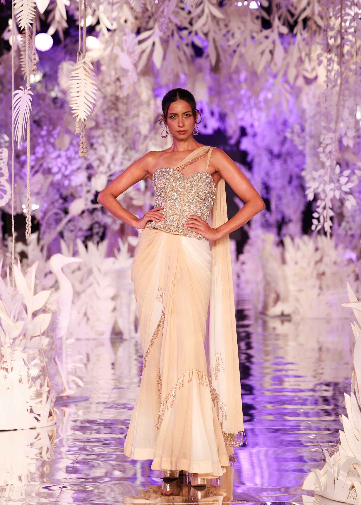 Ivory Drape Saree with Embellished Corset Blouse