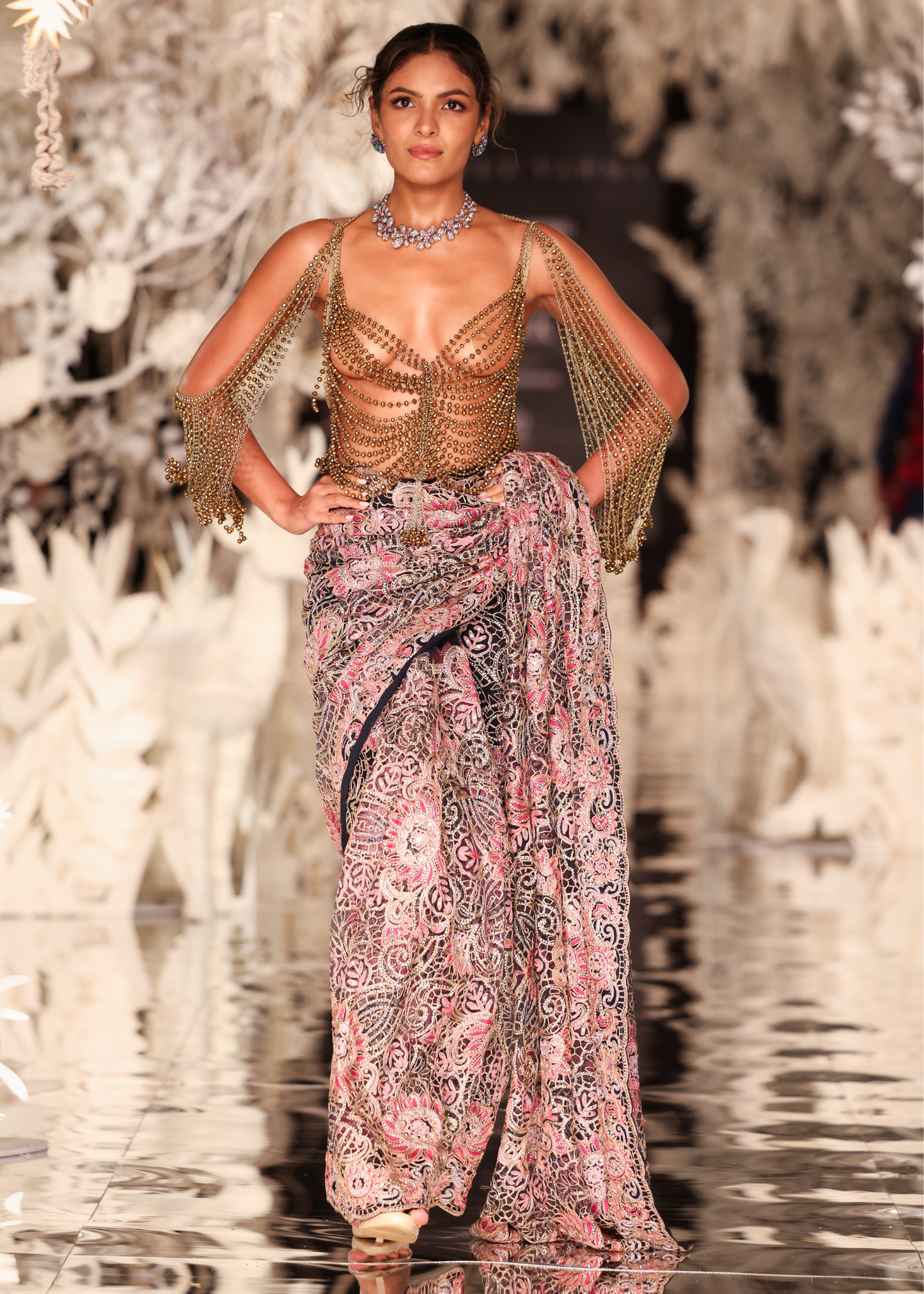Hand-Embroidered Floral Threadwork Saree (Bejewelled Blouse Not Inclusive)