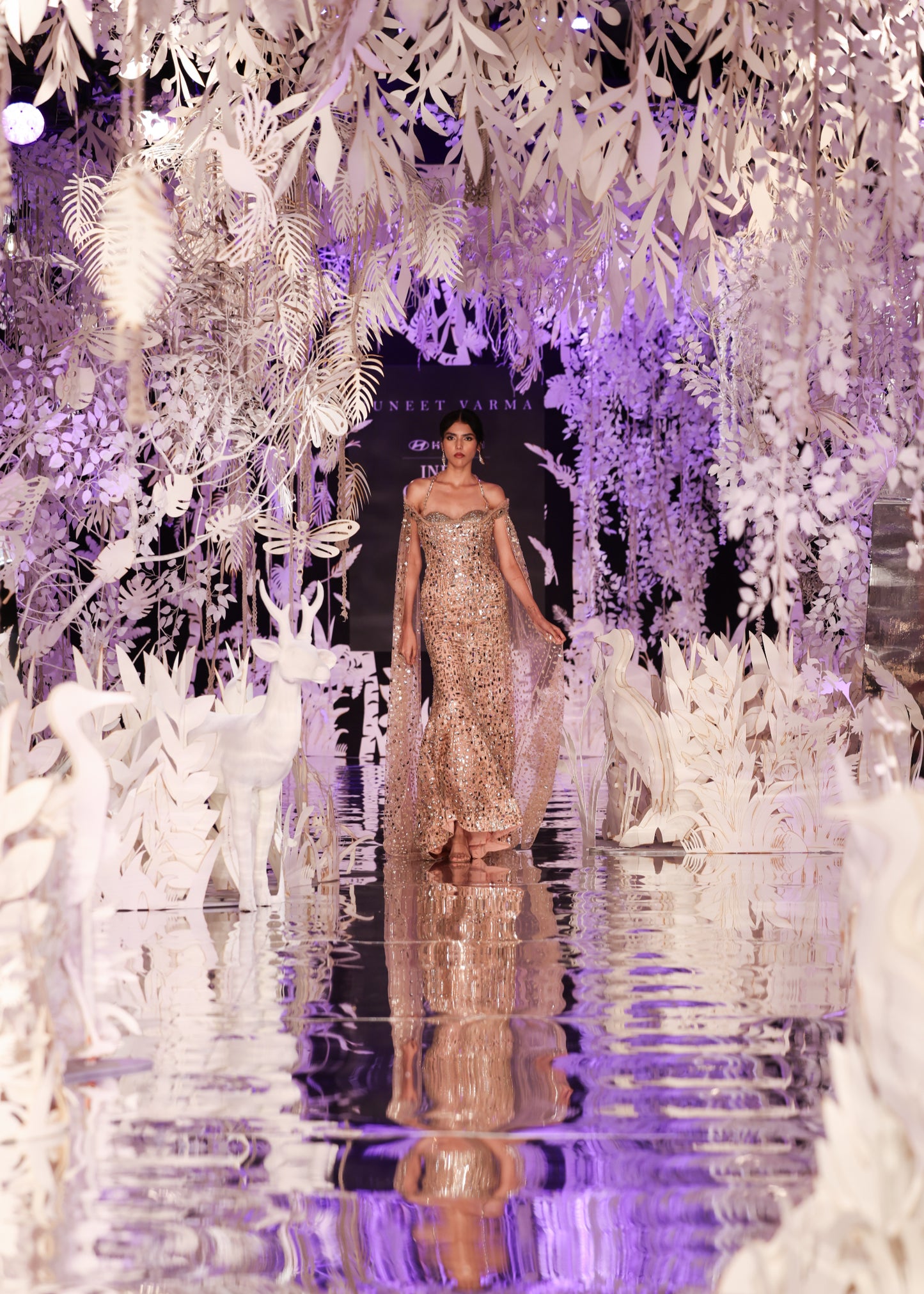 Crystal Embellished Sheath Gown with Cape Sleeves