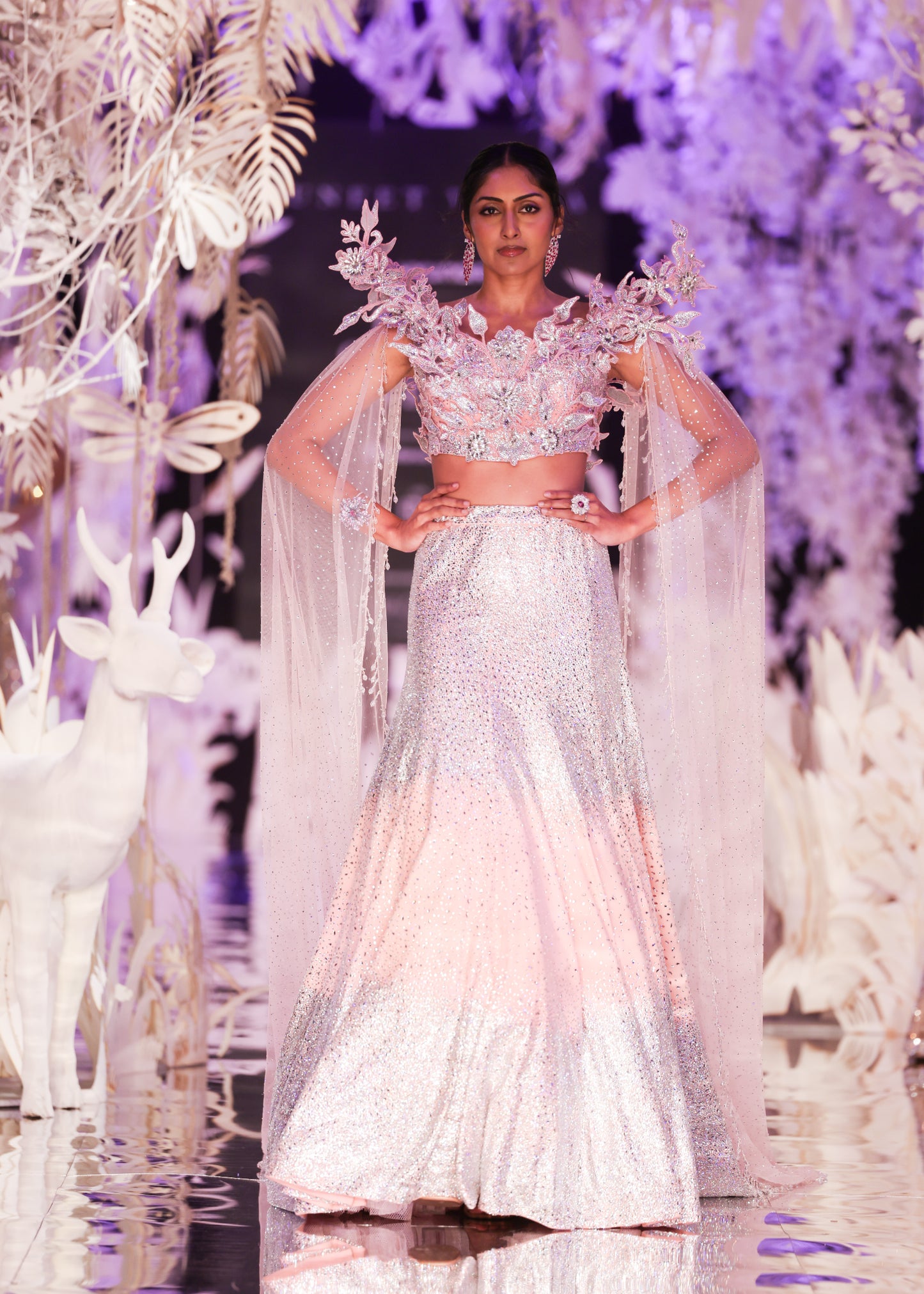 Pink Swarovski Embroidered Lehenga Set