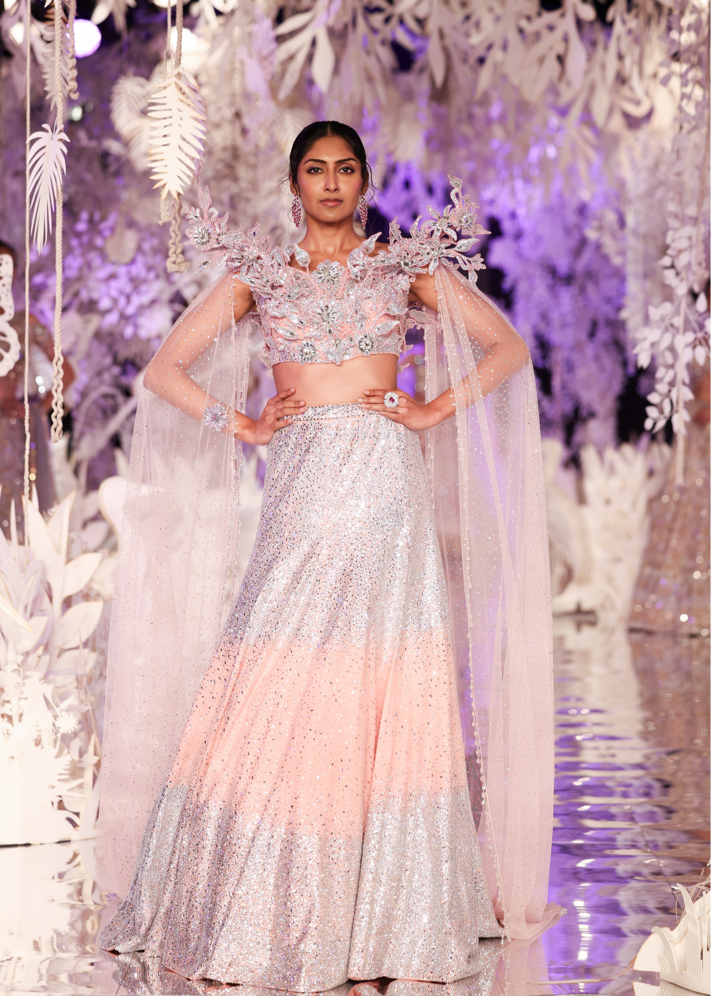 Pink Swarovski Embroidered Lehenga Set