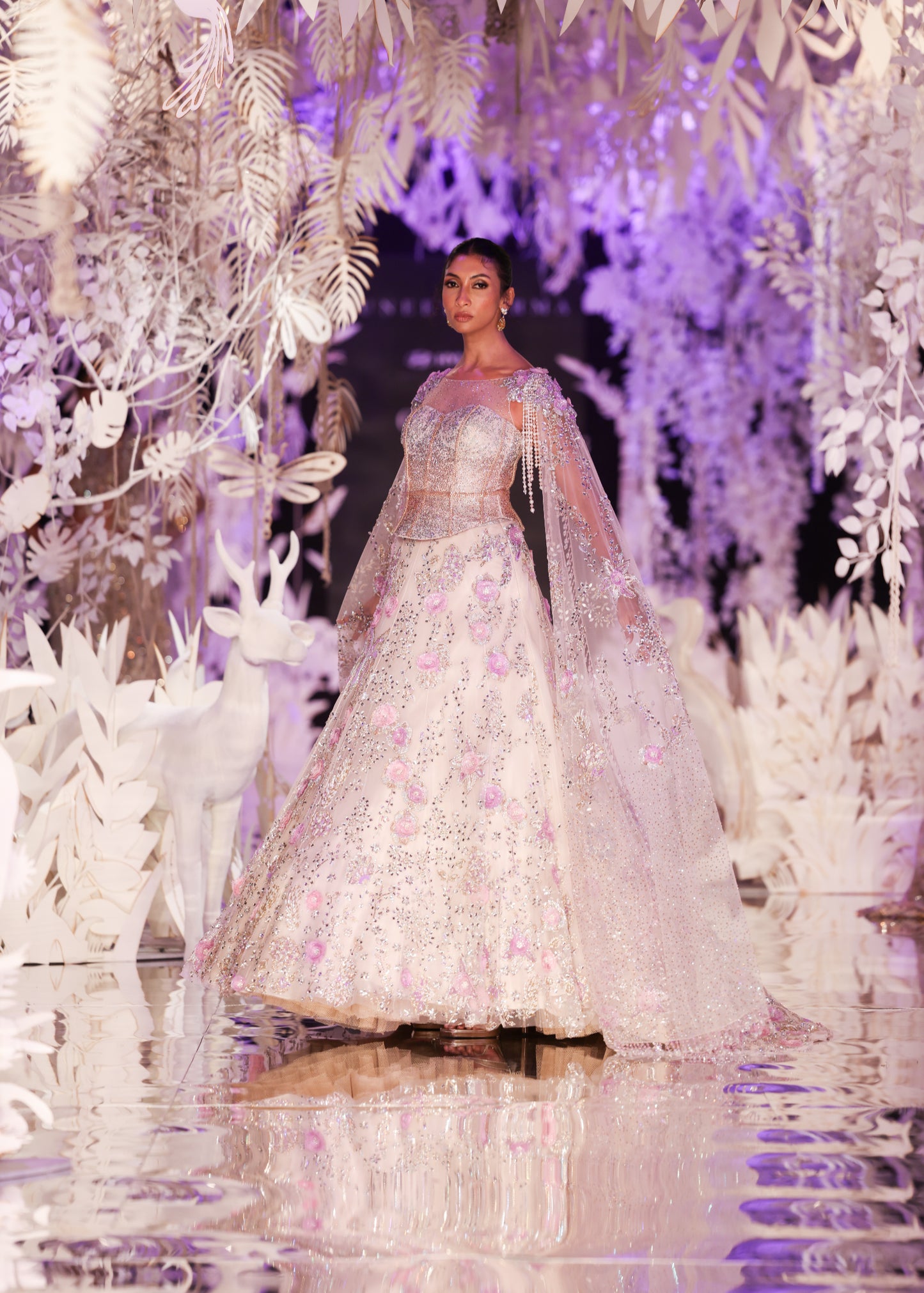 Embroidered Gown with Beaded Cape