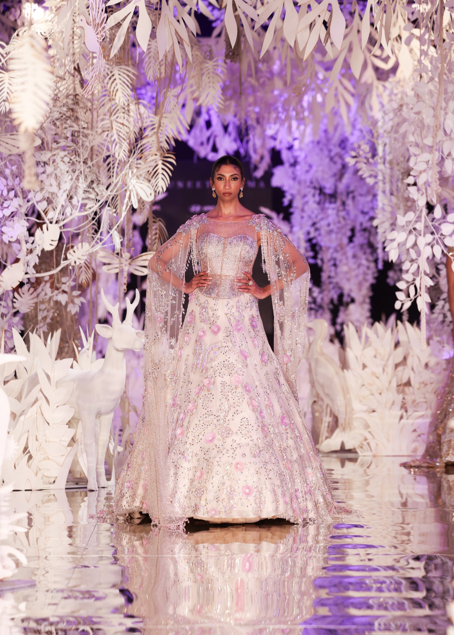 Embroidered Gown with Beaded Cape