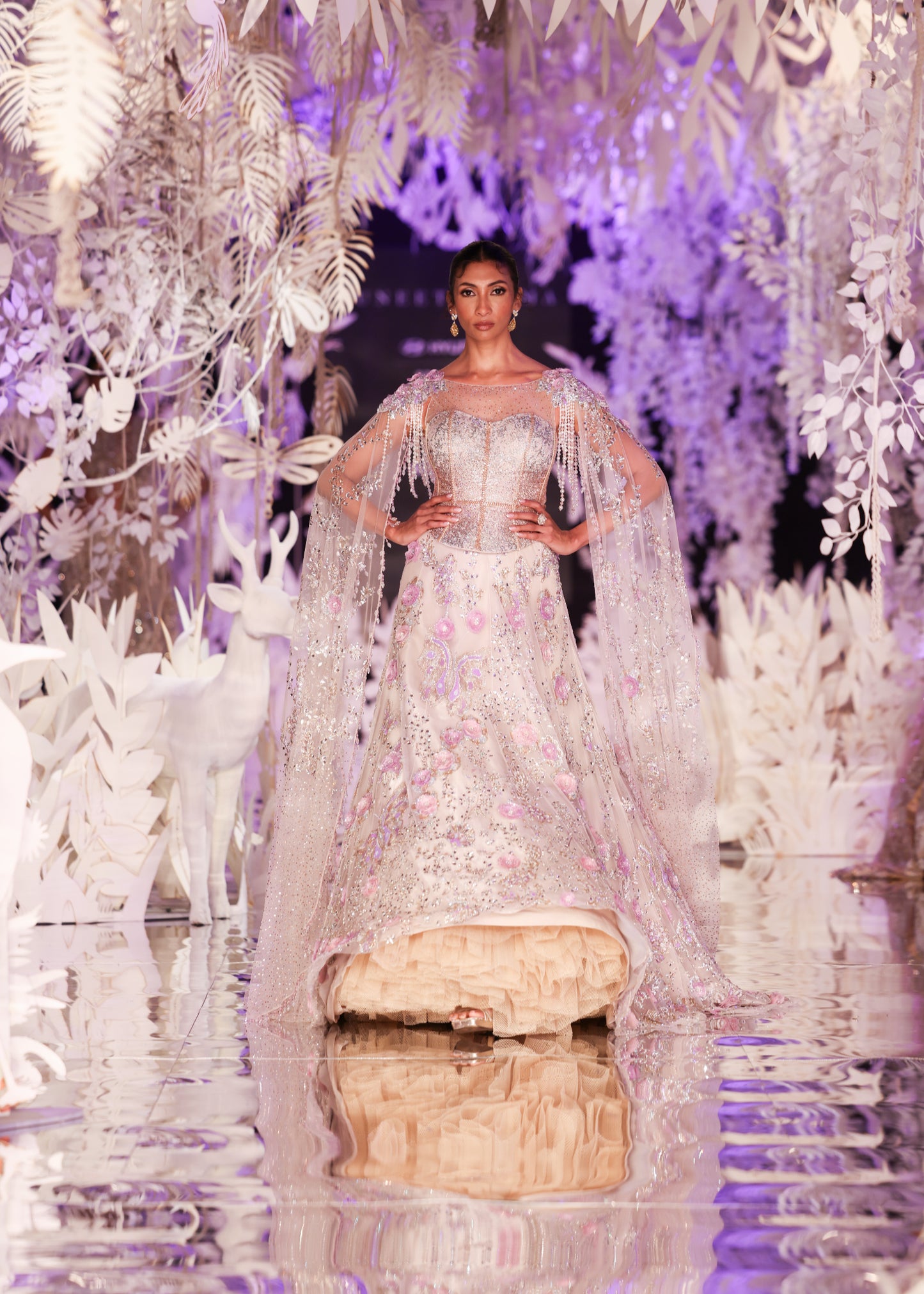 Embroidered Gown with Beaded Cape