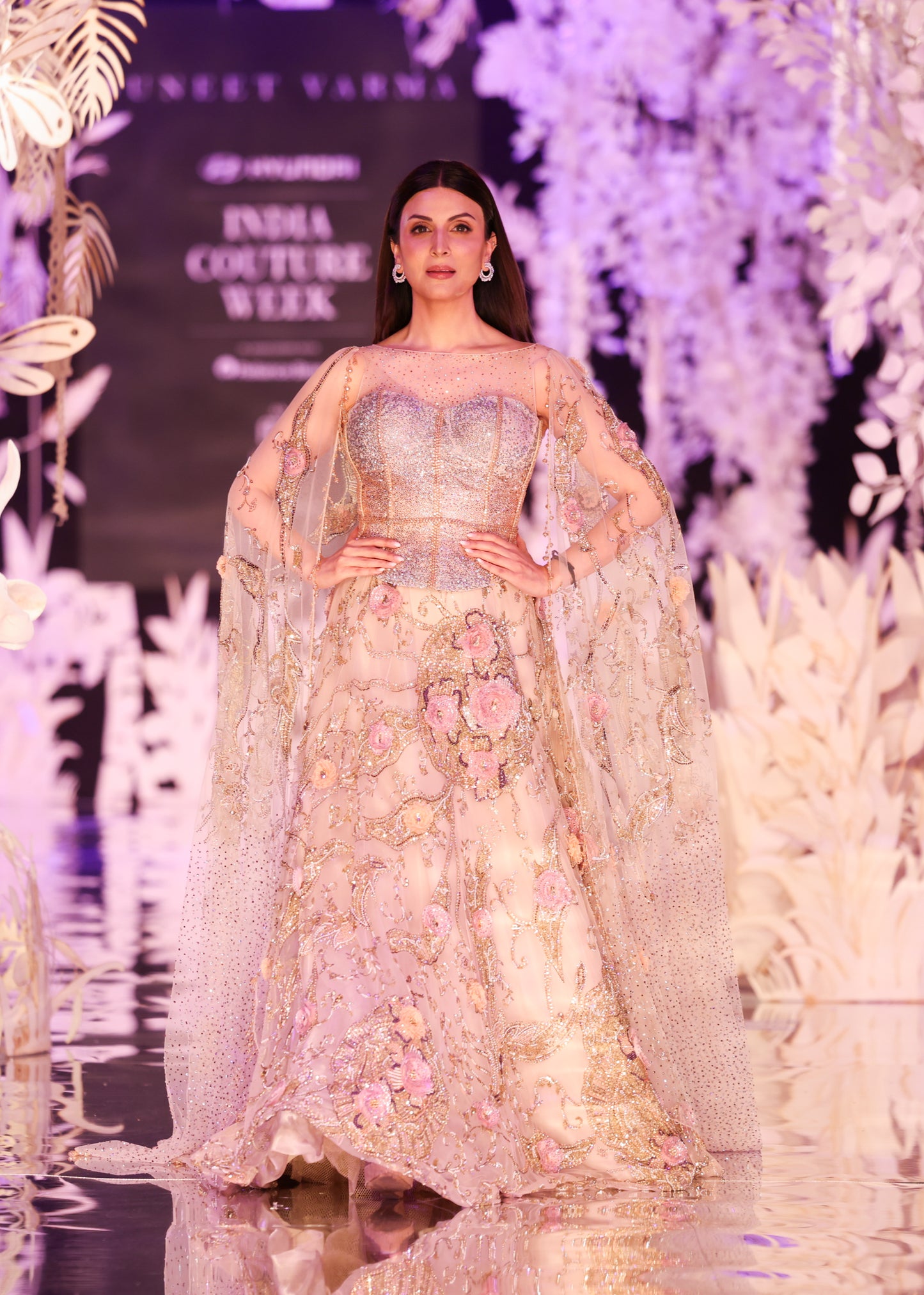 Blush Floral Embroidered Lehenga with Cape Sleeves
