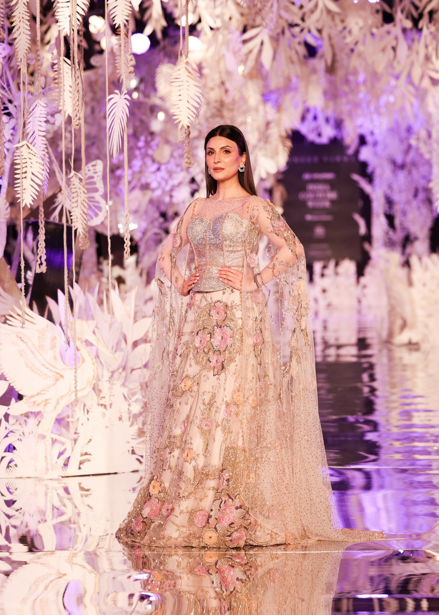 Blush Floral Embroidered Lehenga with Cape Sleeves
