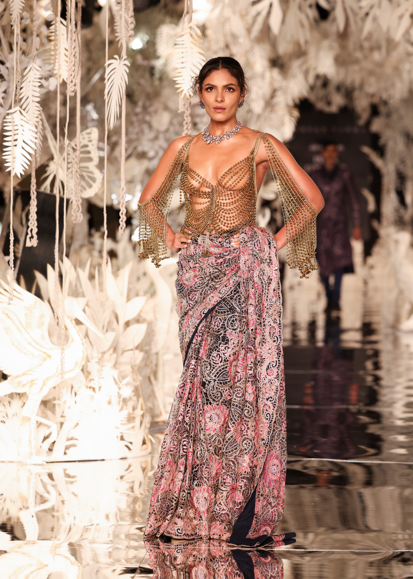 Hand-Embroidered Floral Threadwork Saree (Bejewelled Blouse Not Inclusive)
