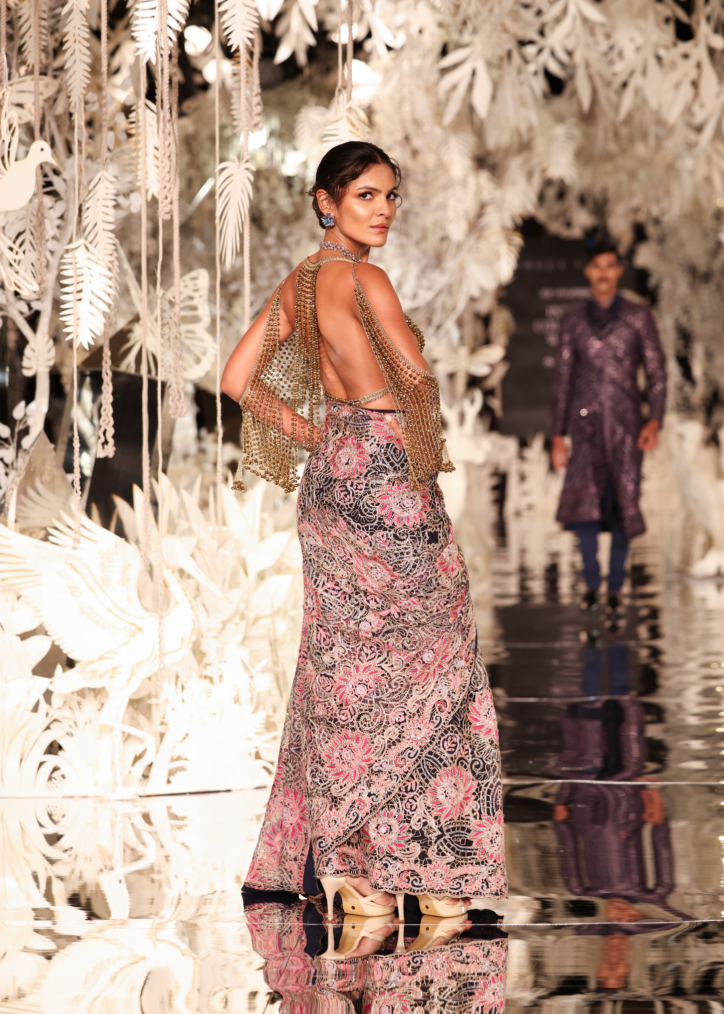 Hand-Embroidered Floral Threadwork Saree (Bejewelled Blouse Not Inclusive)