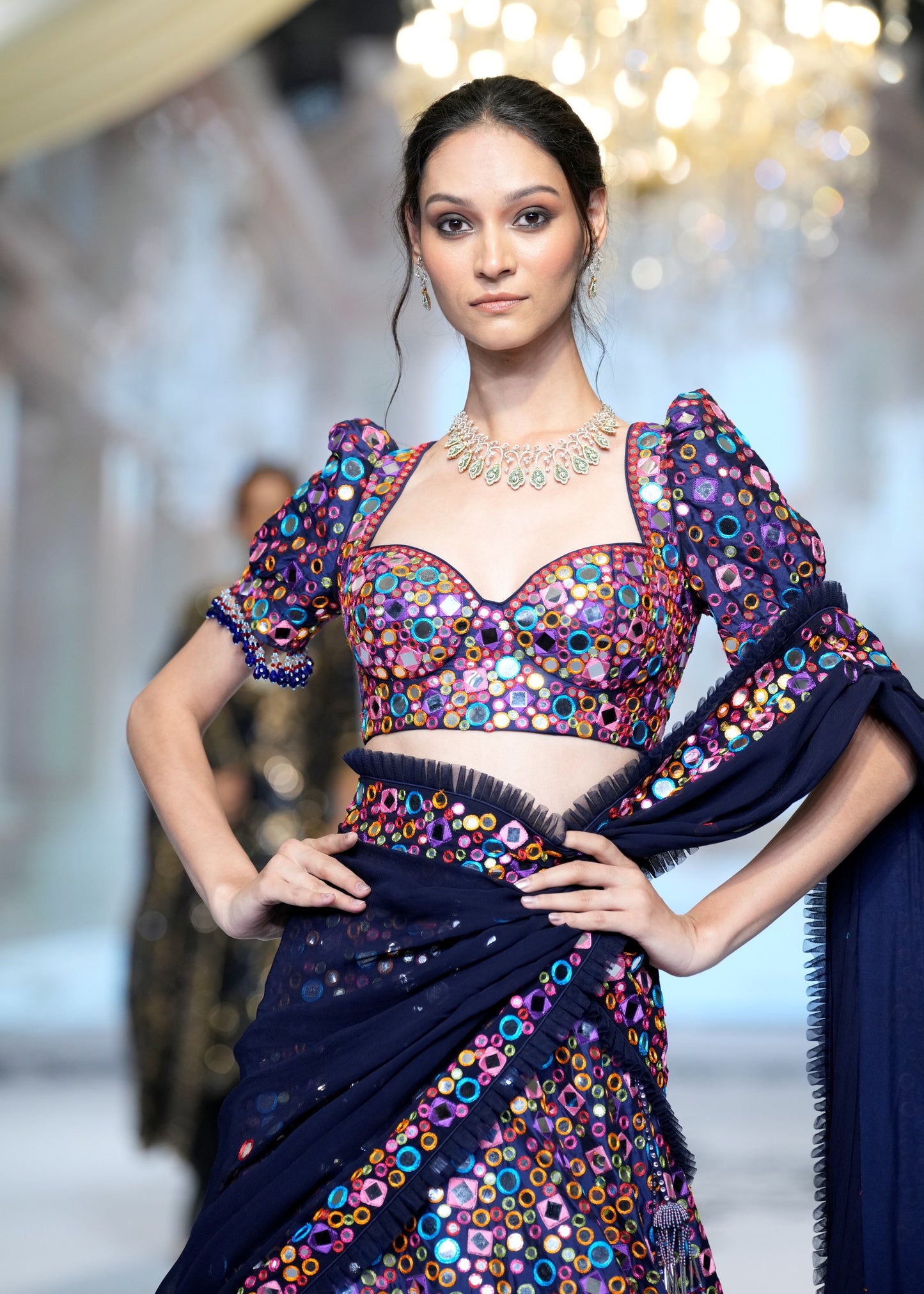 Mirror Embroidered Blue Lehenga Set