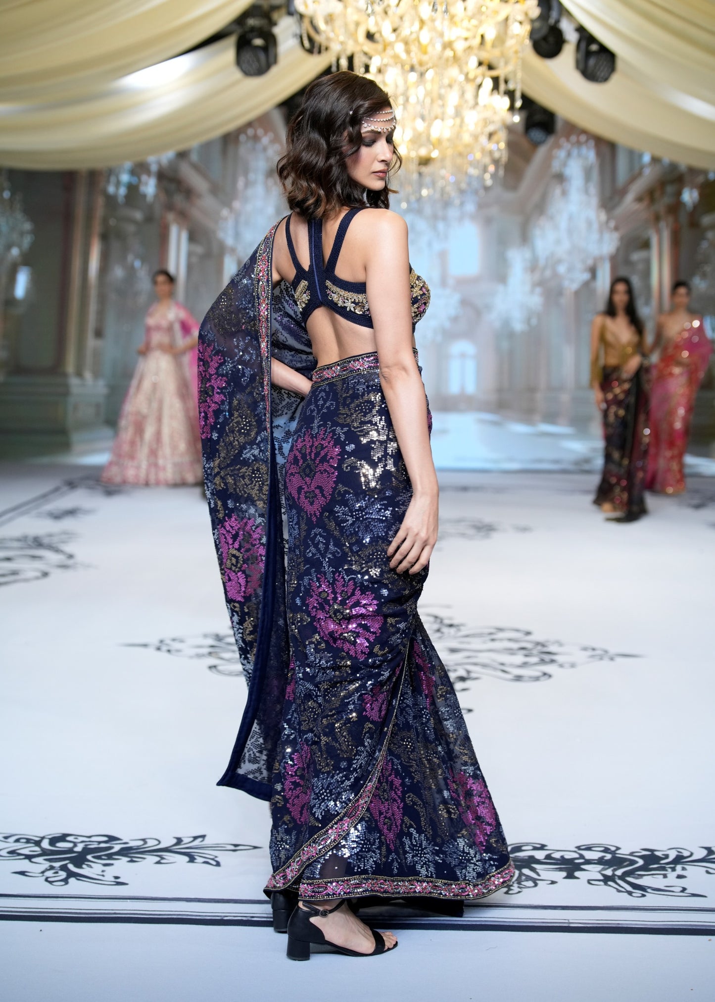 Midnight Blue Floral Motifs Saree