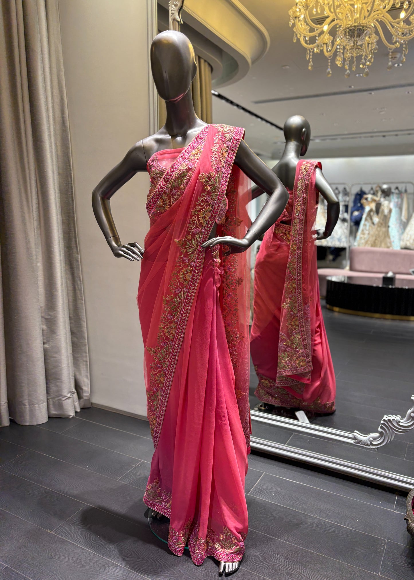 Onion Pink Border Indian Tule Saree