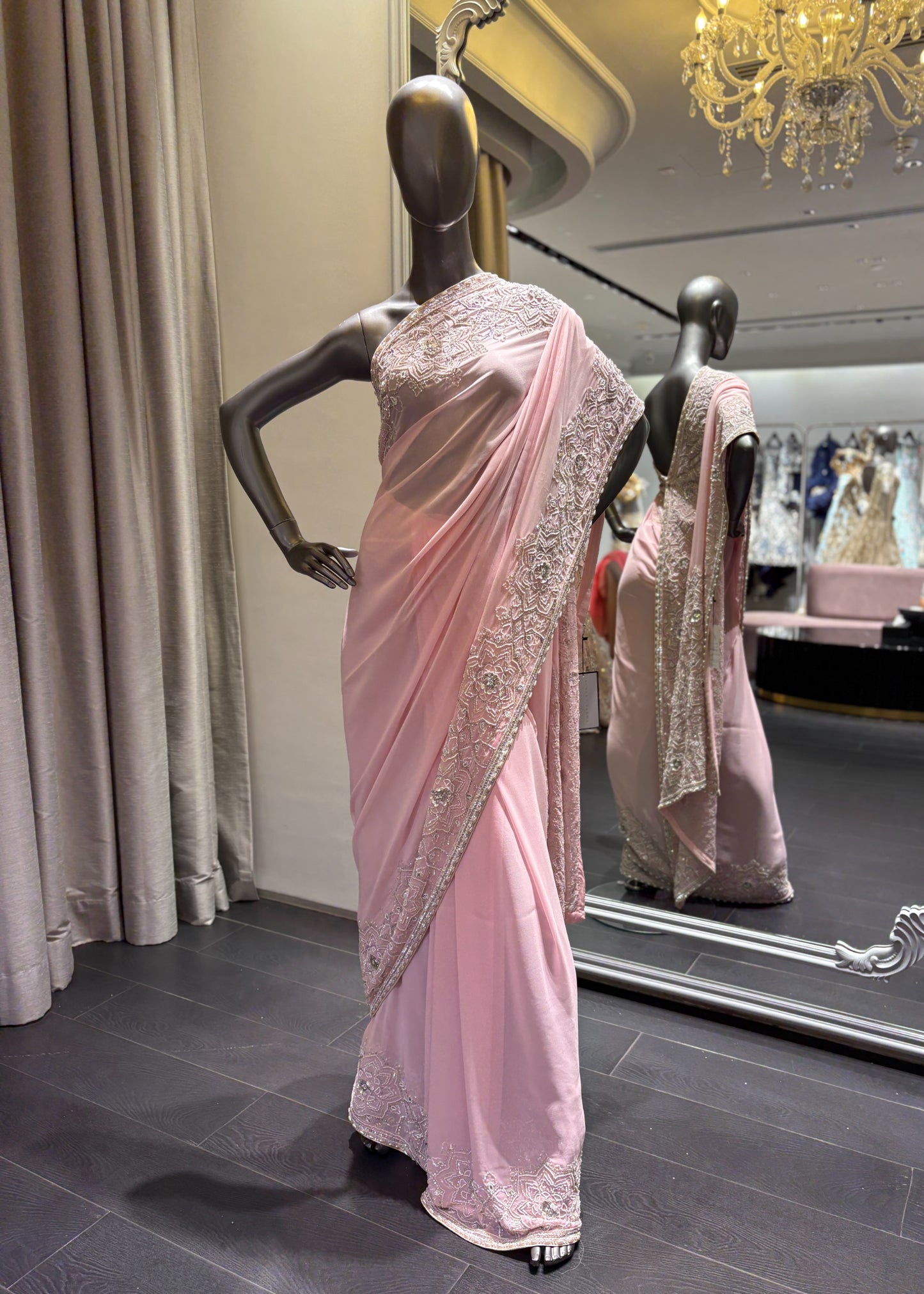 Pink Pearl Sequence Border Saree