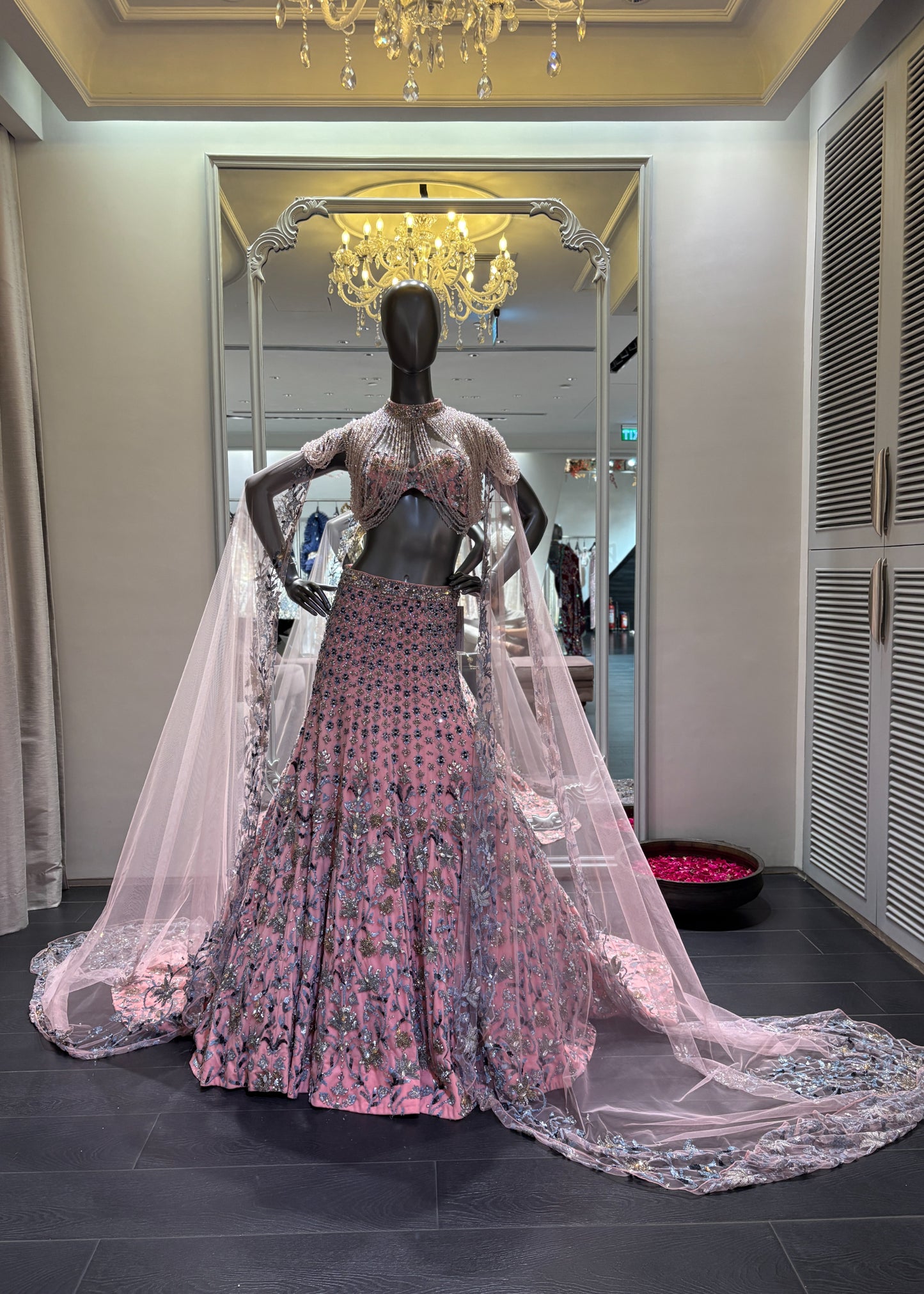 Pink Colored Sequin Work Lehenga With Tassel Blouse Set