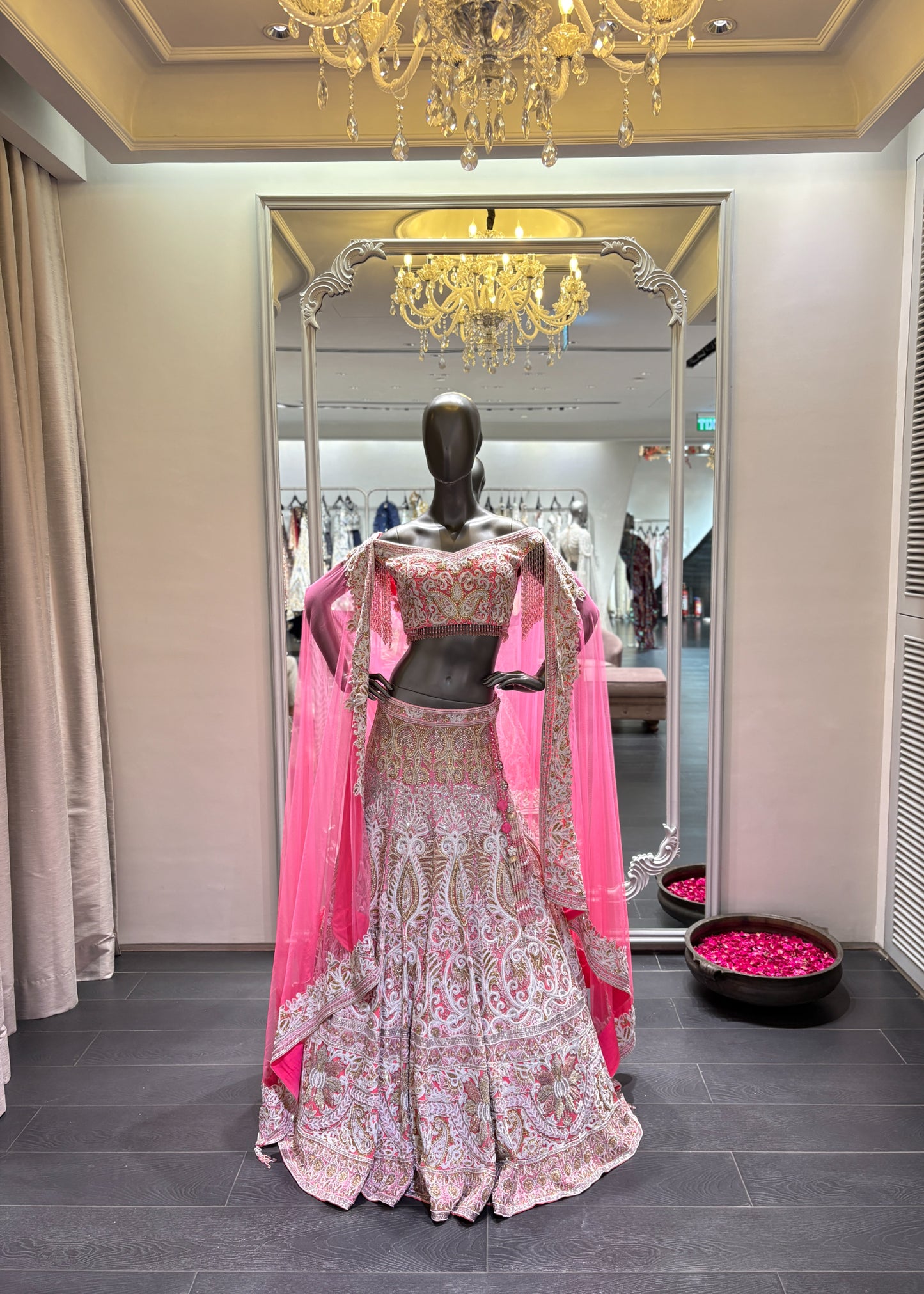 Coral Aari Dori Embroidery Lehenga Set