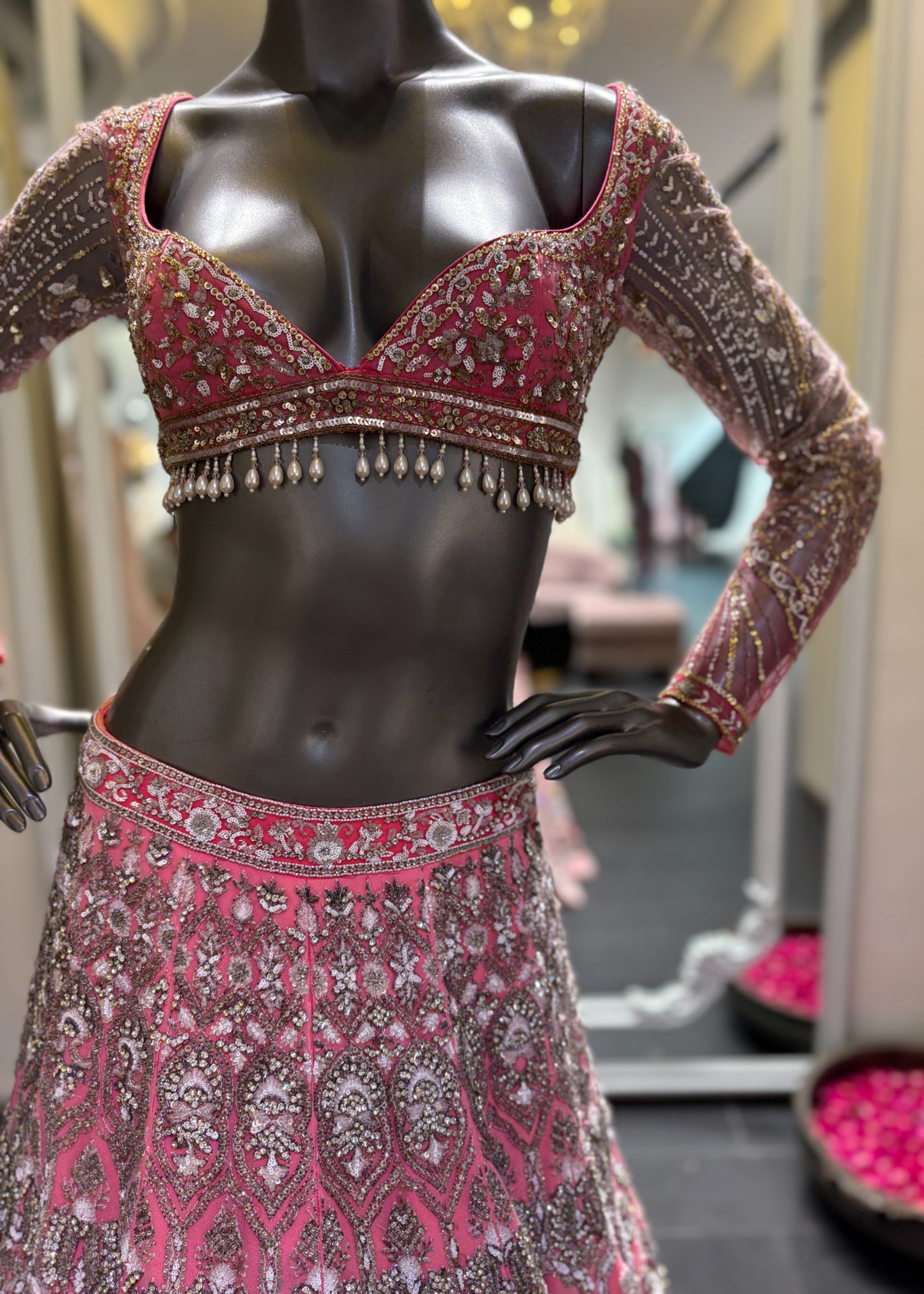 Pink Crystal Old Lengha Set