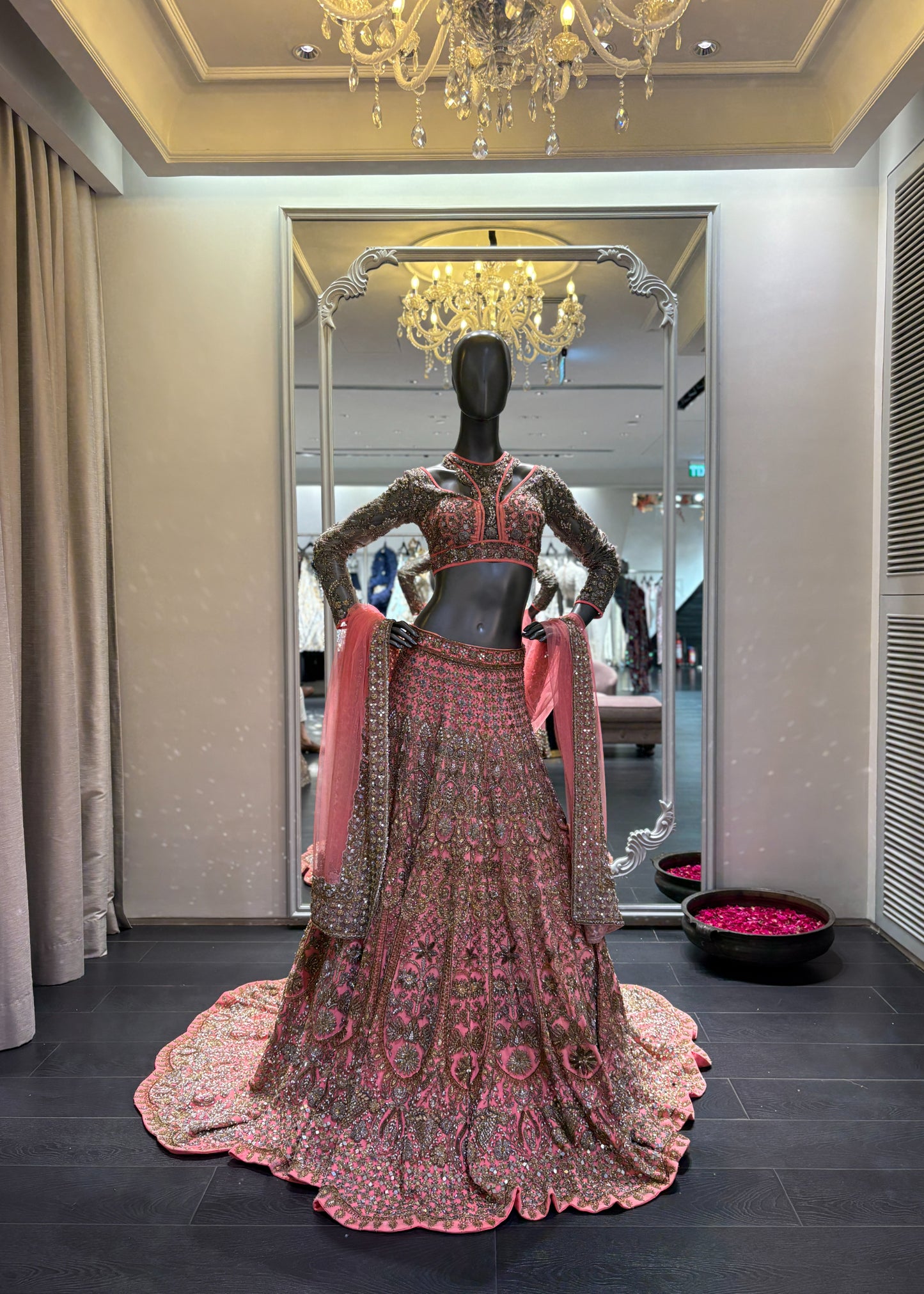 Peach Dabka Lengha Set
