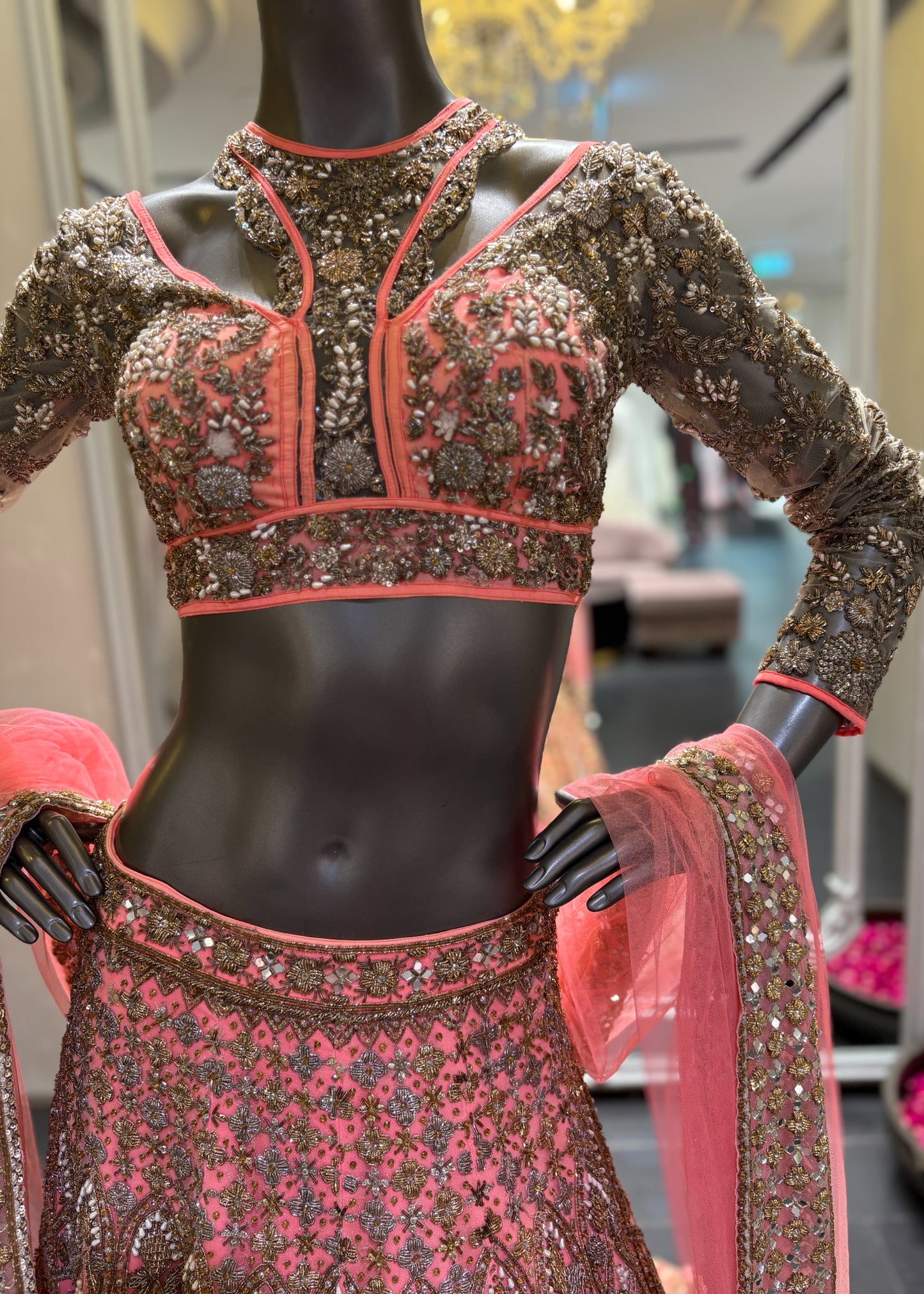 Peach Dabka Lengha Set