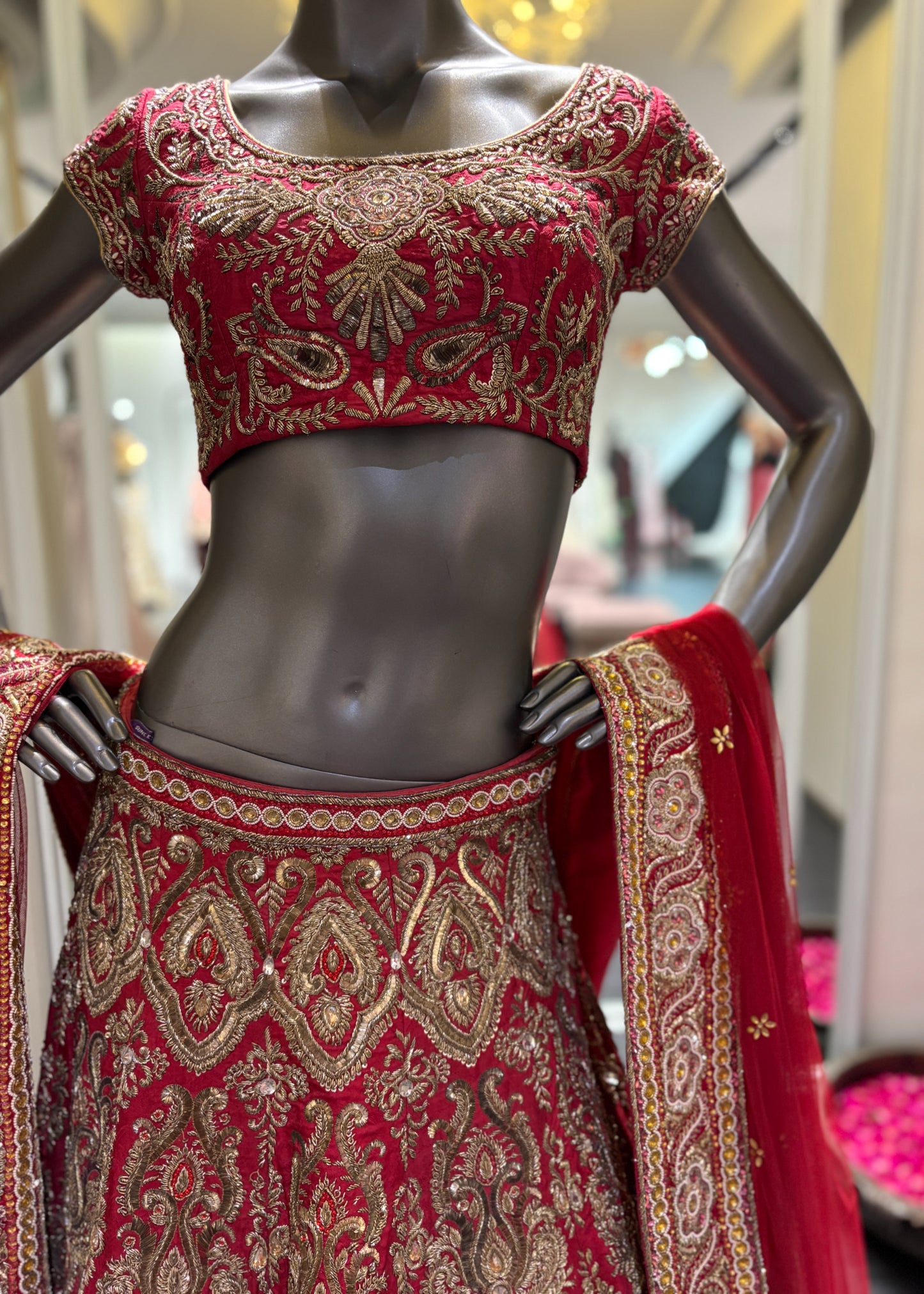 Maroon Zardozi Lengha Set
