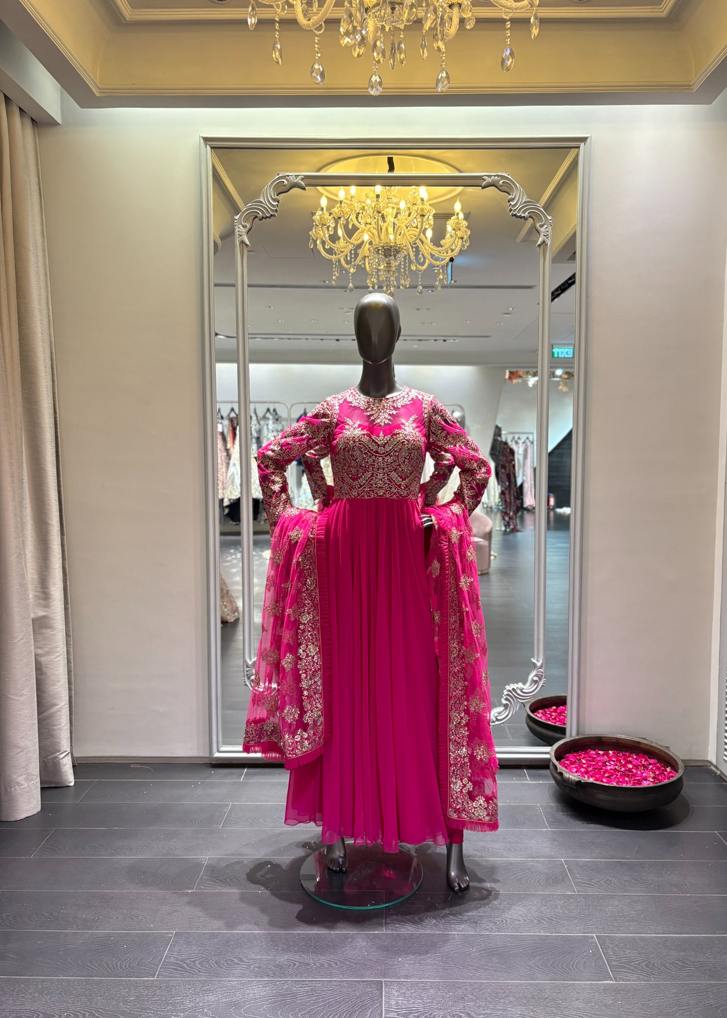 Fuchsia Pink Badla Work Anarkali