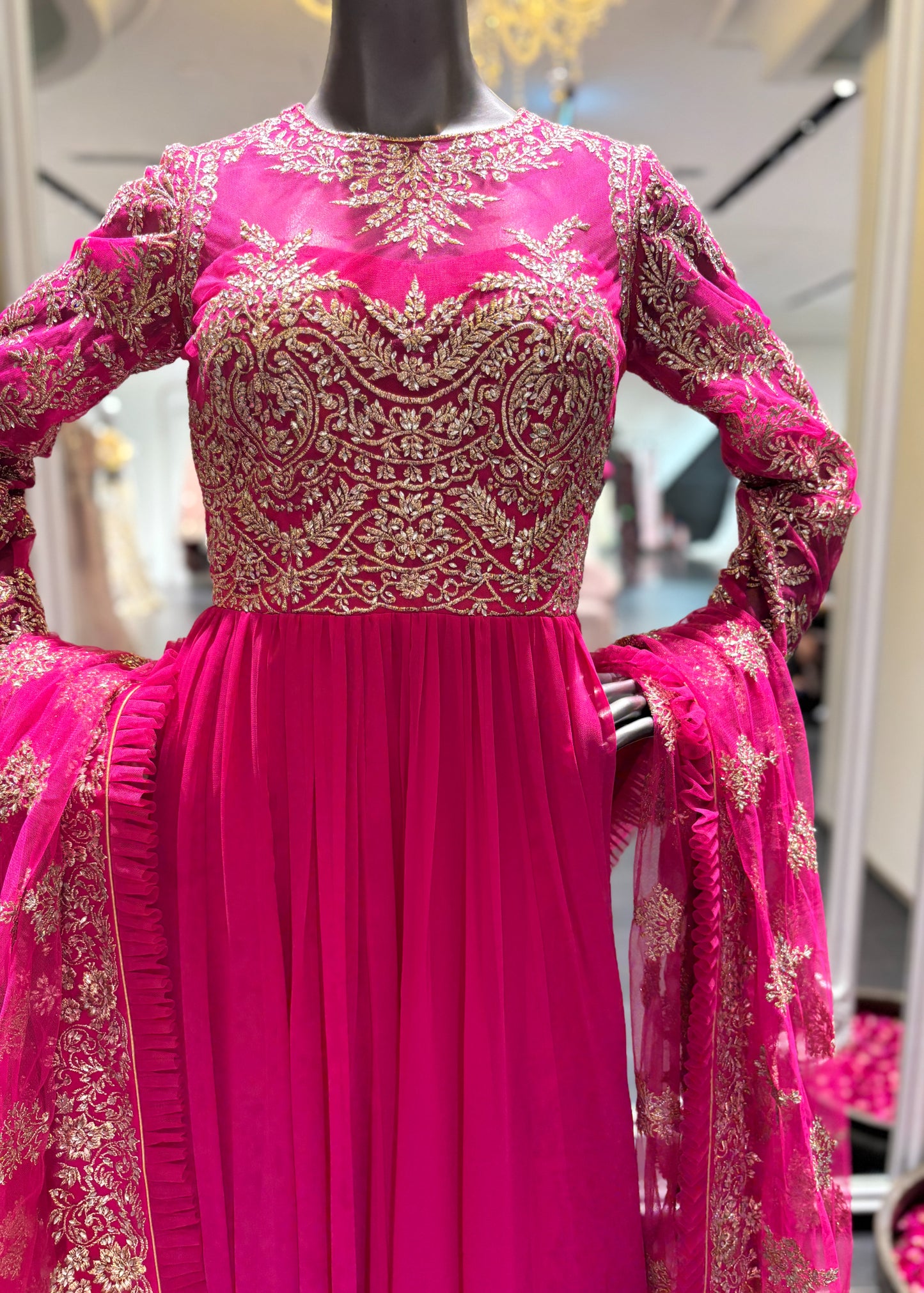 Fuchsia Pink Badla Work Anarkali