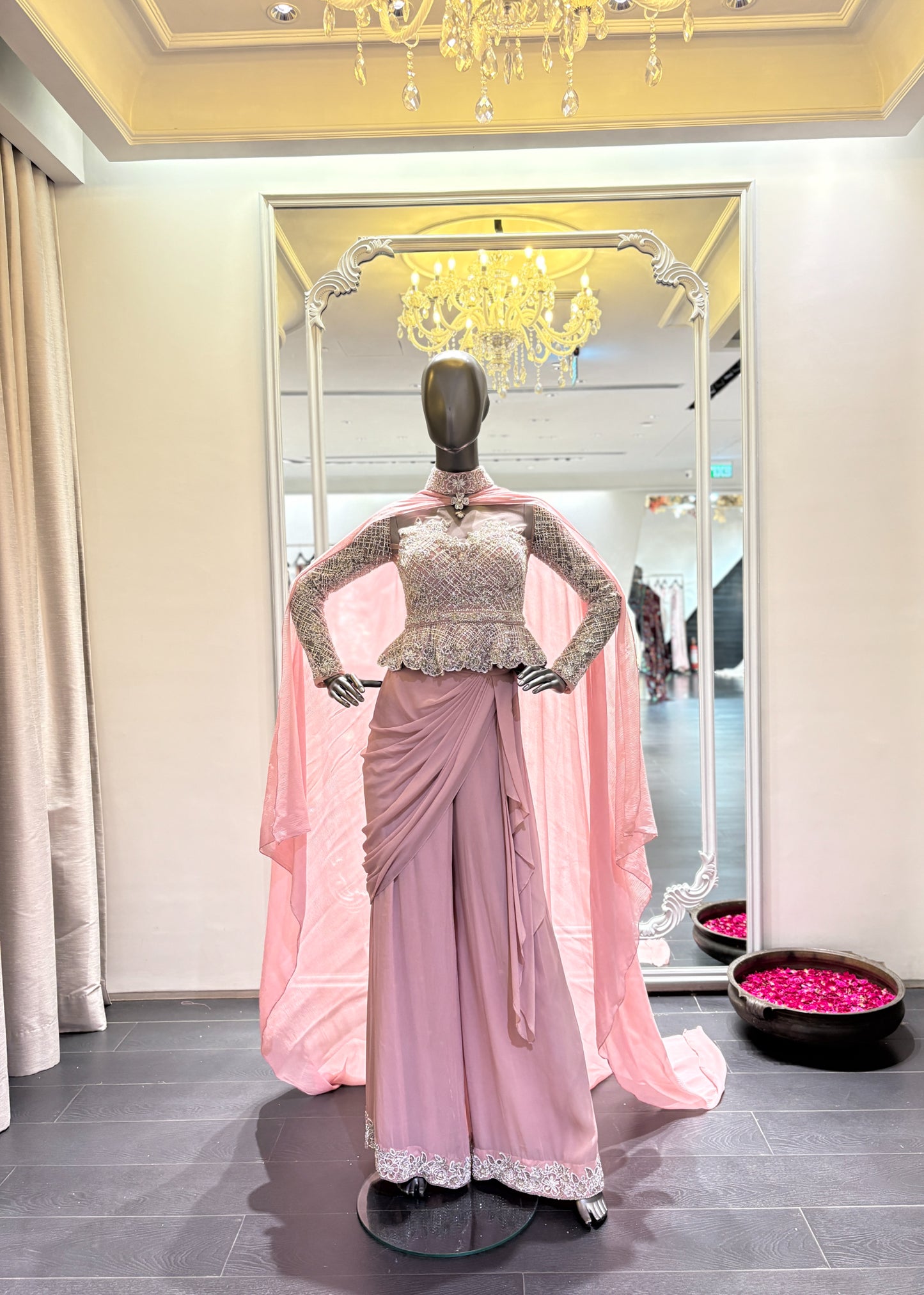 Pink Top With Drape Pants