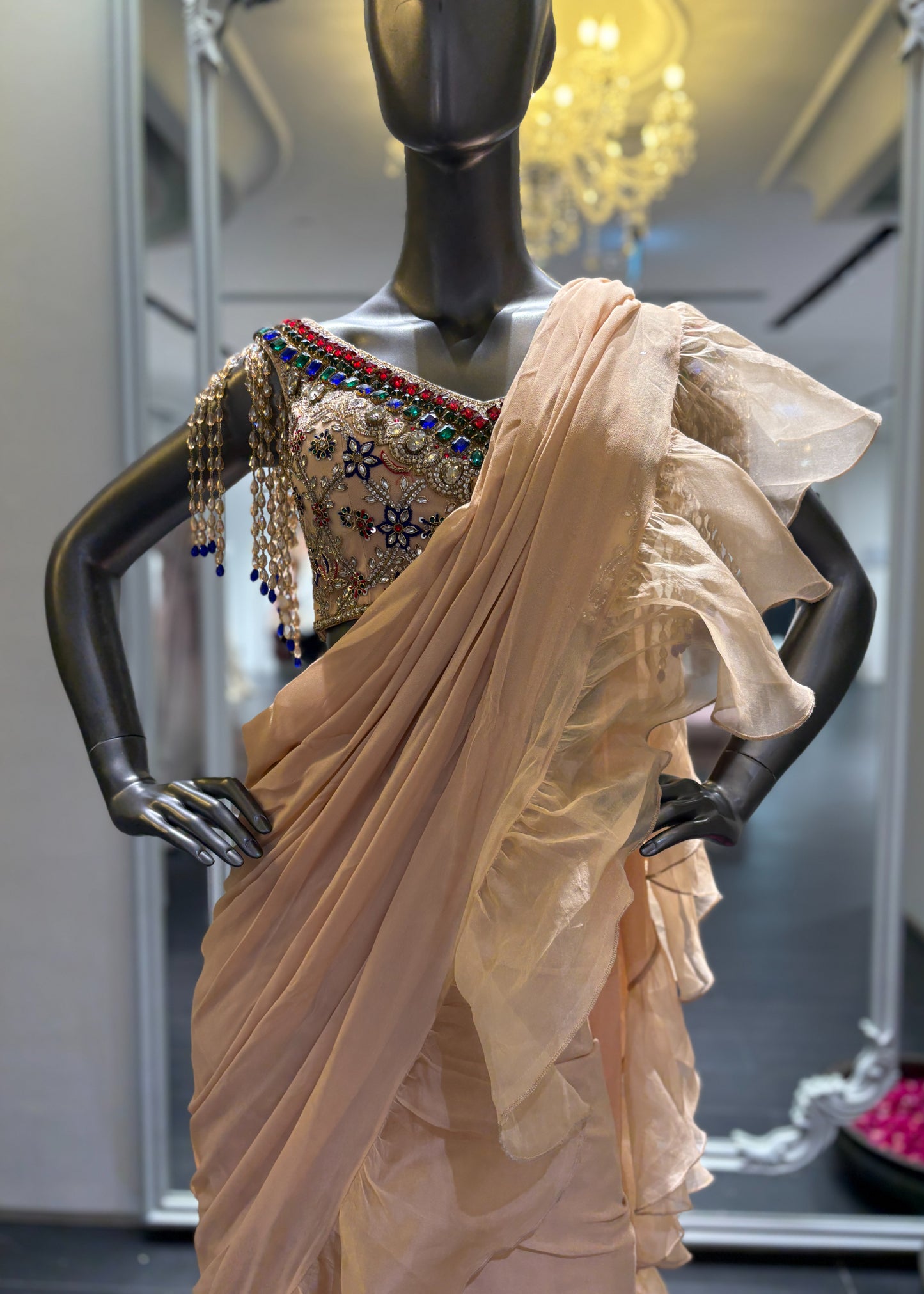 Beige Concept Saree With Crystal Blouse