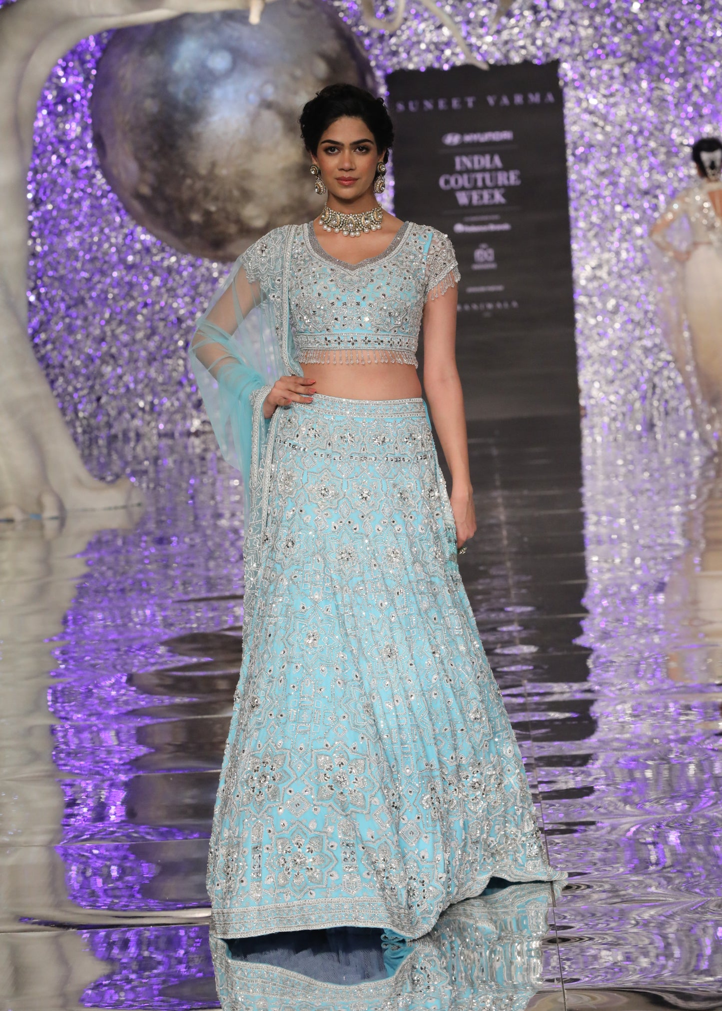 Sky Blue Crystal Lehenga Set
