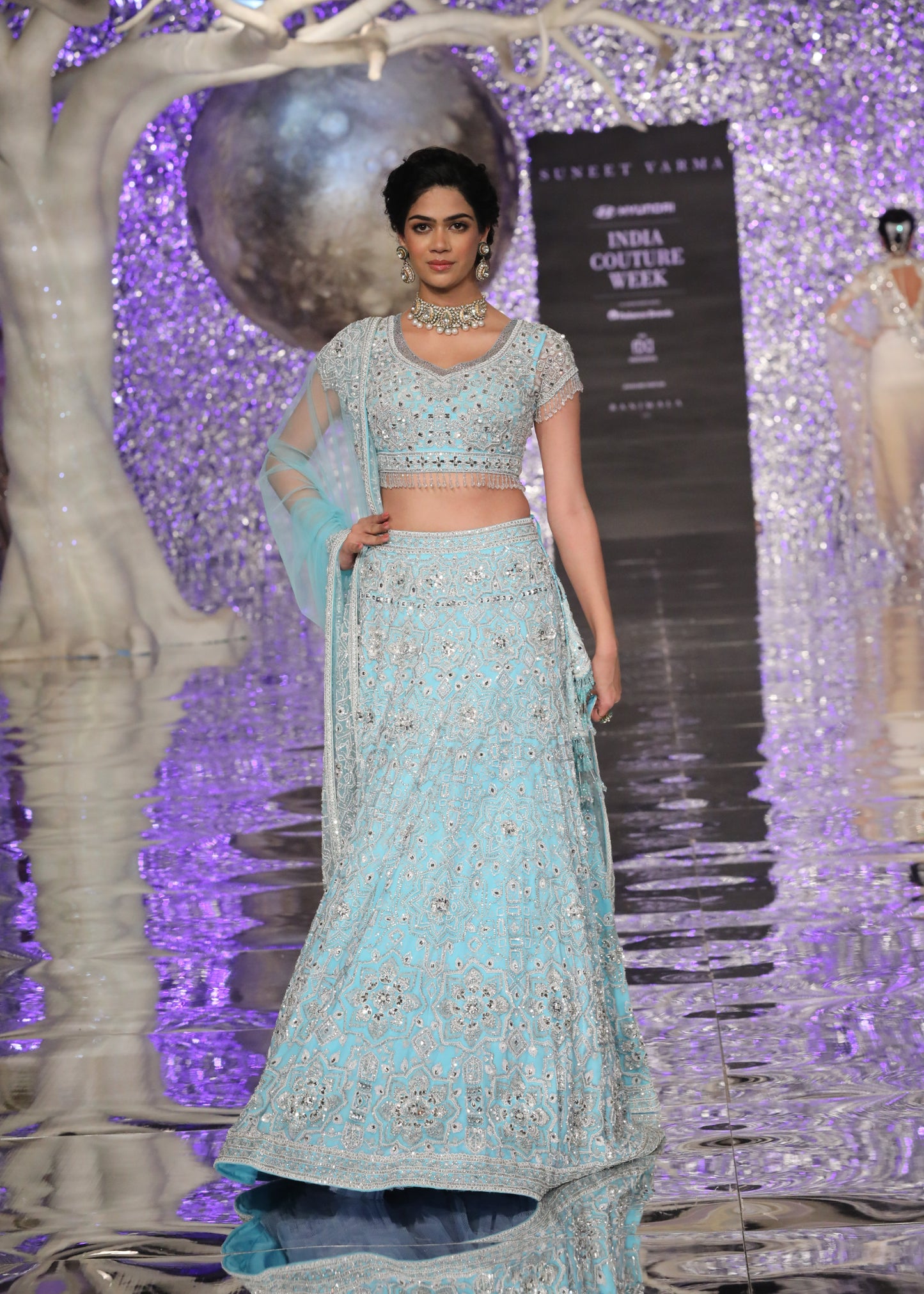 Sky Blue Crystal Lehenga Set