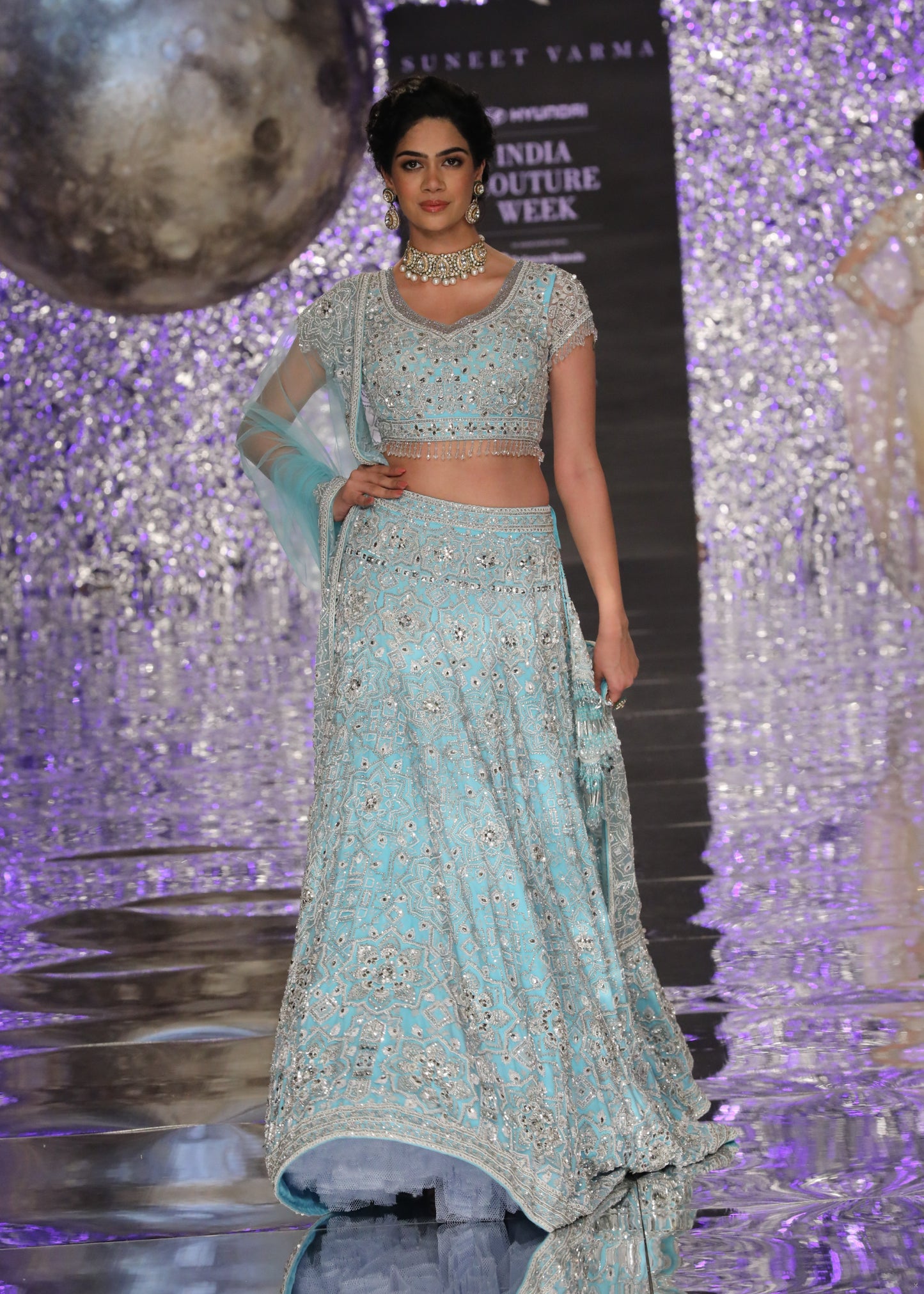 Sky Blue Crystal Lehenga Set