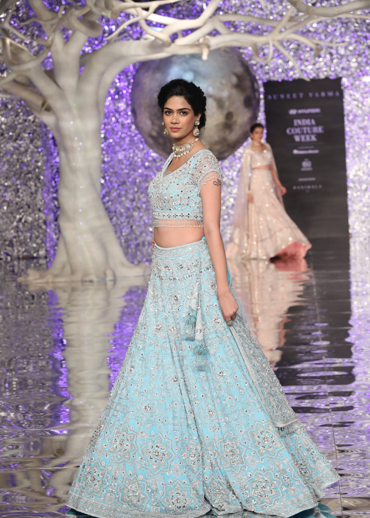 Sky Blue Crystal Lehenga Set