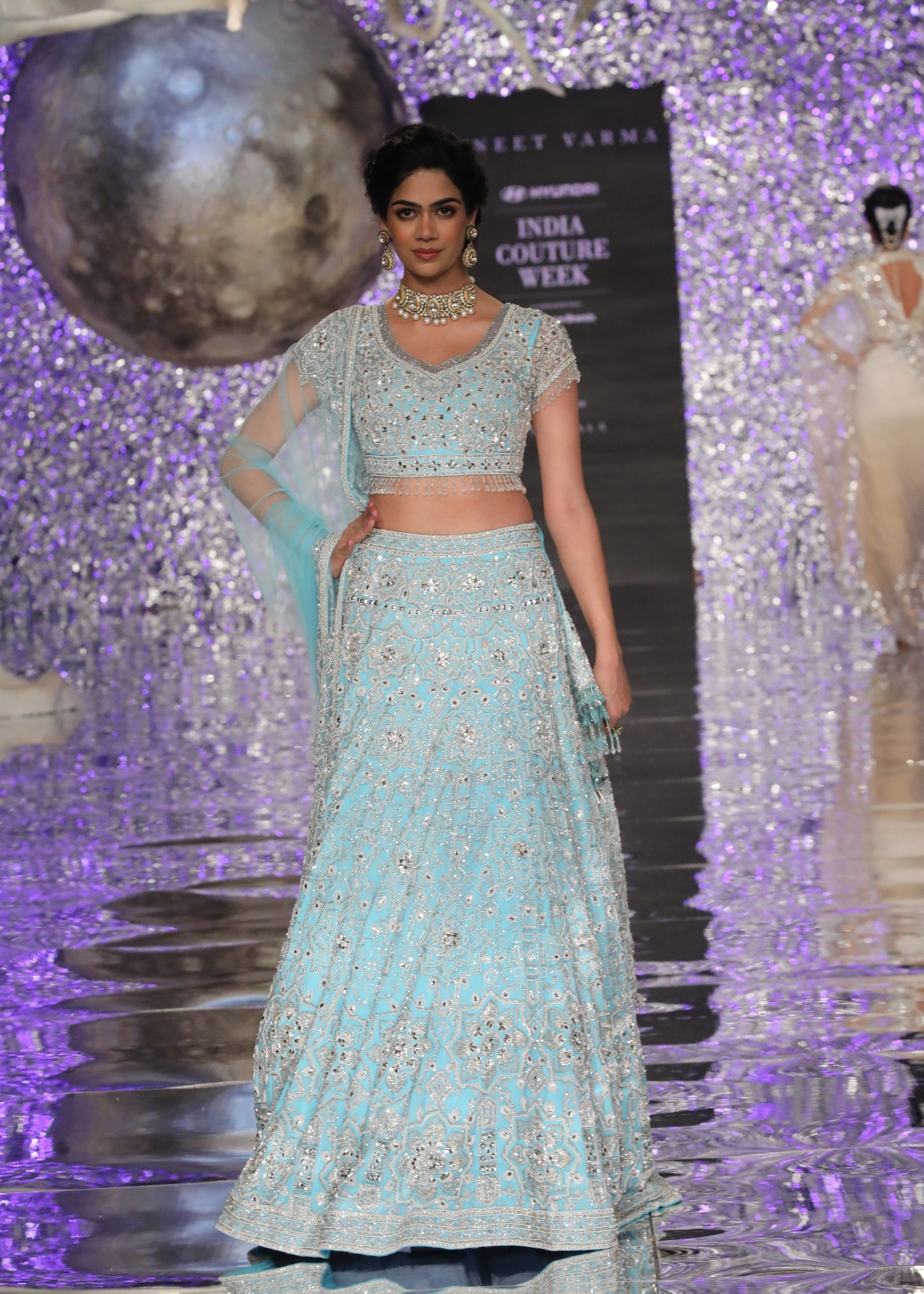 Sky Blue Crystal Lehenga Set