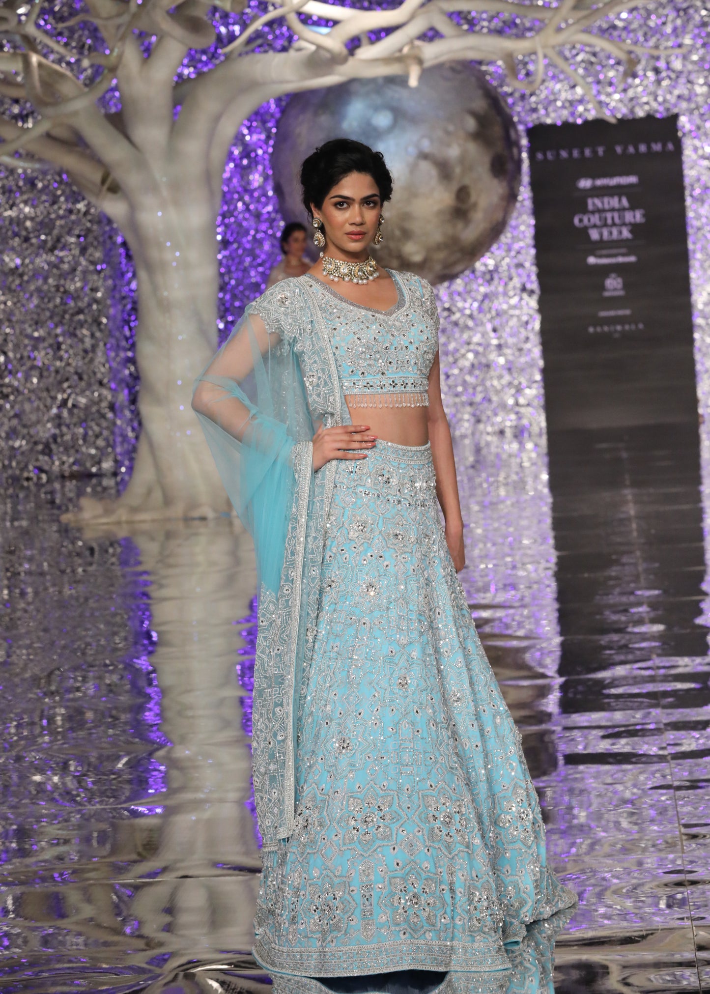 Sky Blue Crystal Lehenga Set