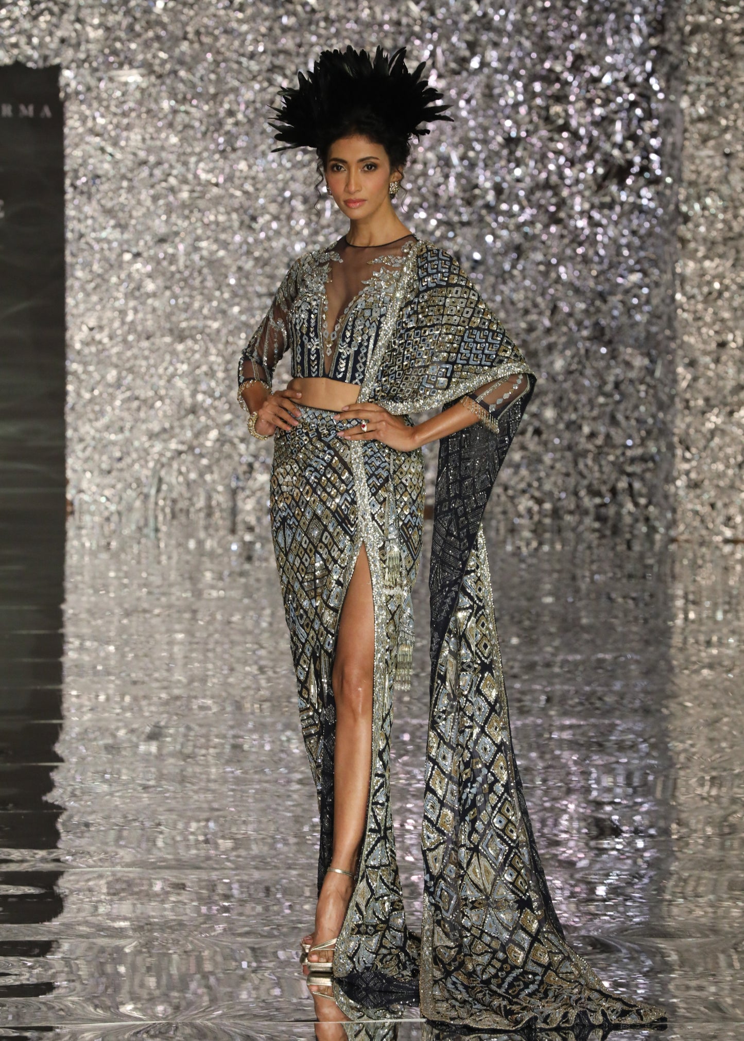 Navy Blue Concept Saree With Trail