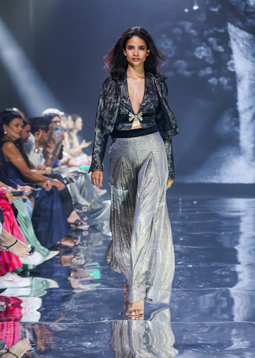 Lace Jacket & Metallic Trousers Set
