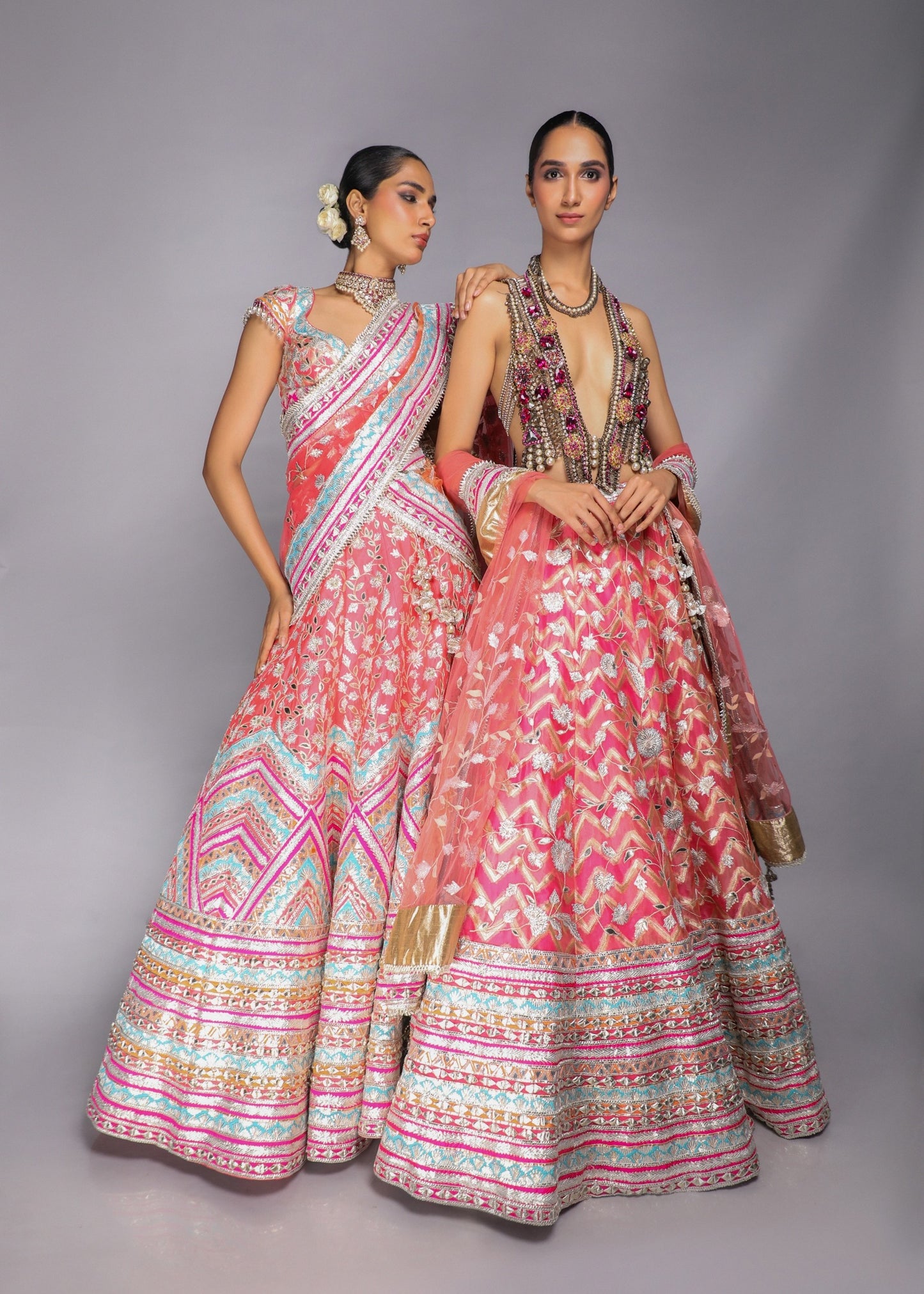 Bejewelled Blouse With Gota Lehenga