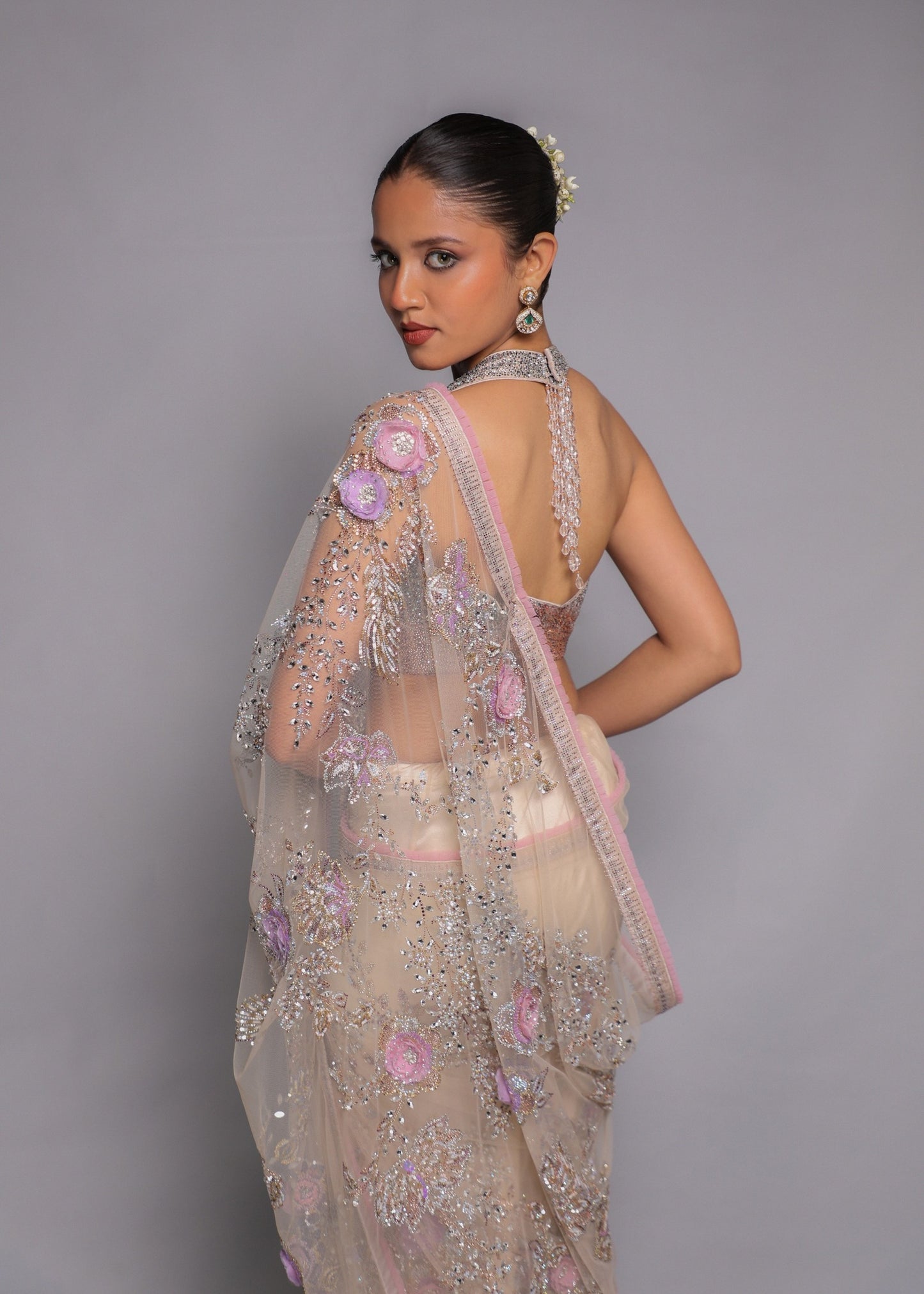 Blush Nude Embellished Saree
