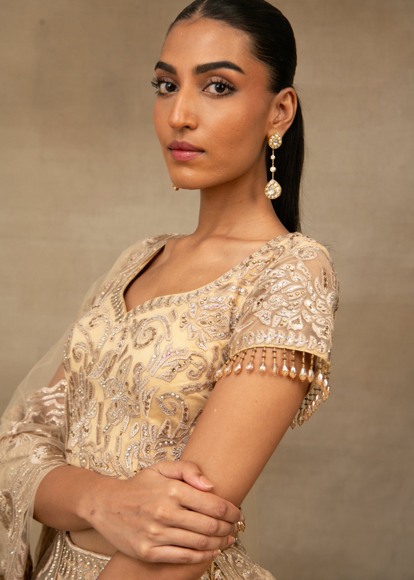 Beige Butterfly Lehenga Set
