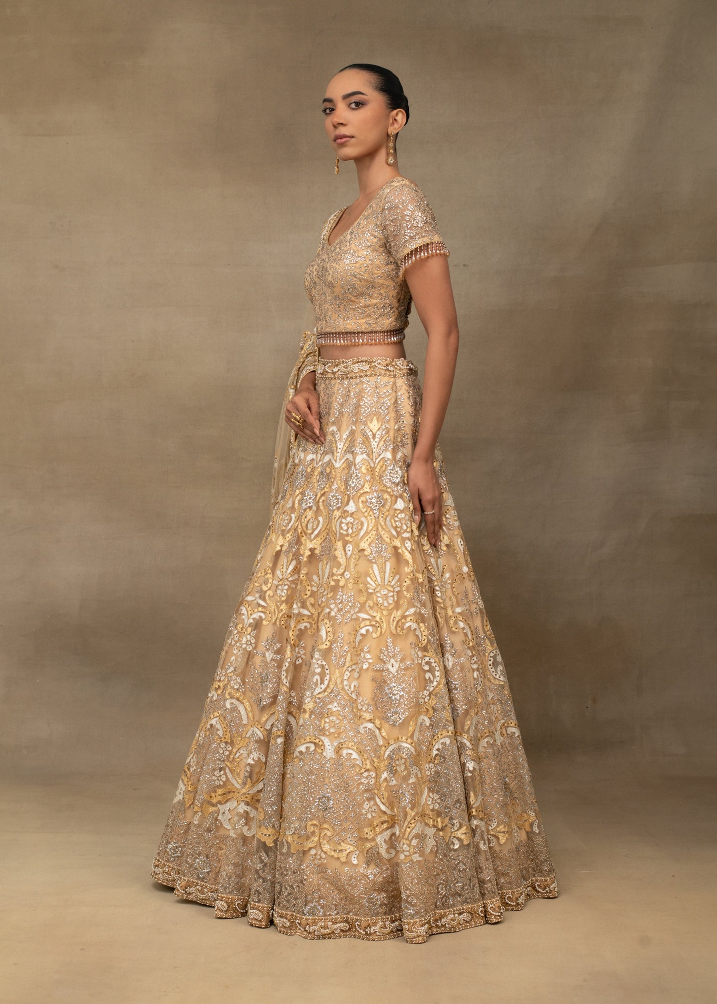 Beige Butterfly Lehenga Set