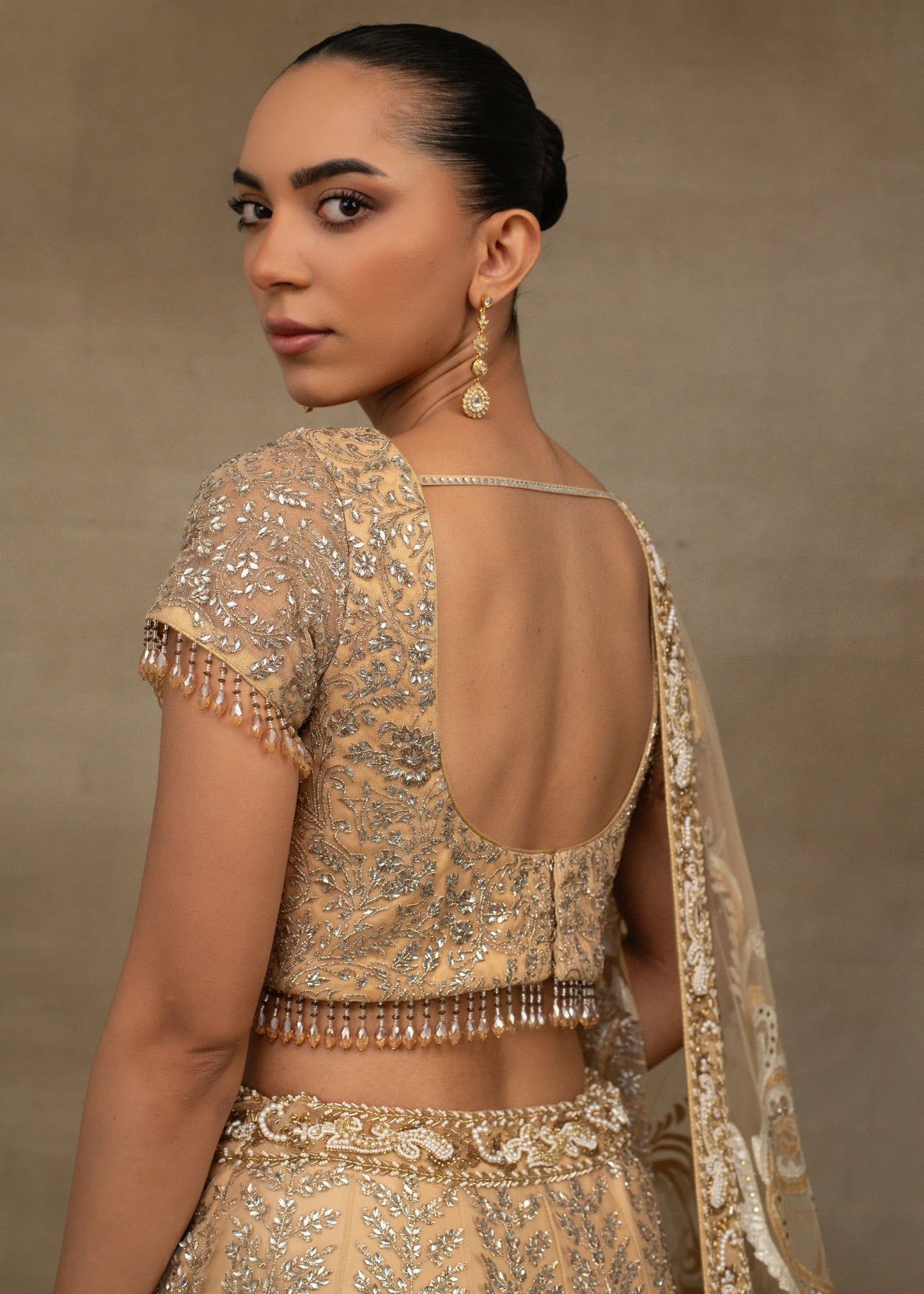 Beige Butterfly Lehenga Set