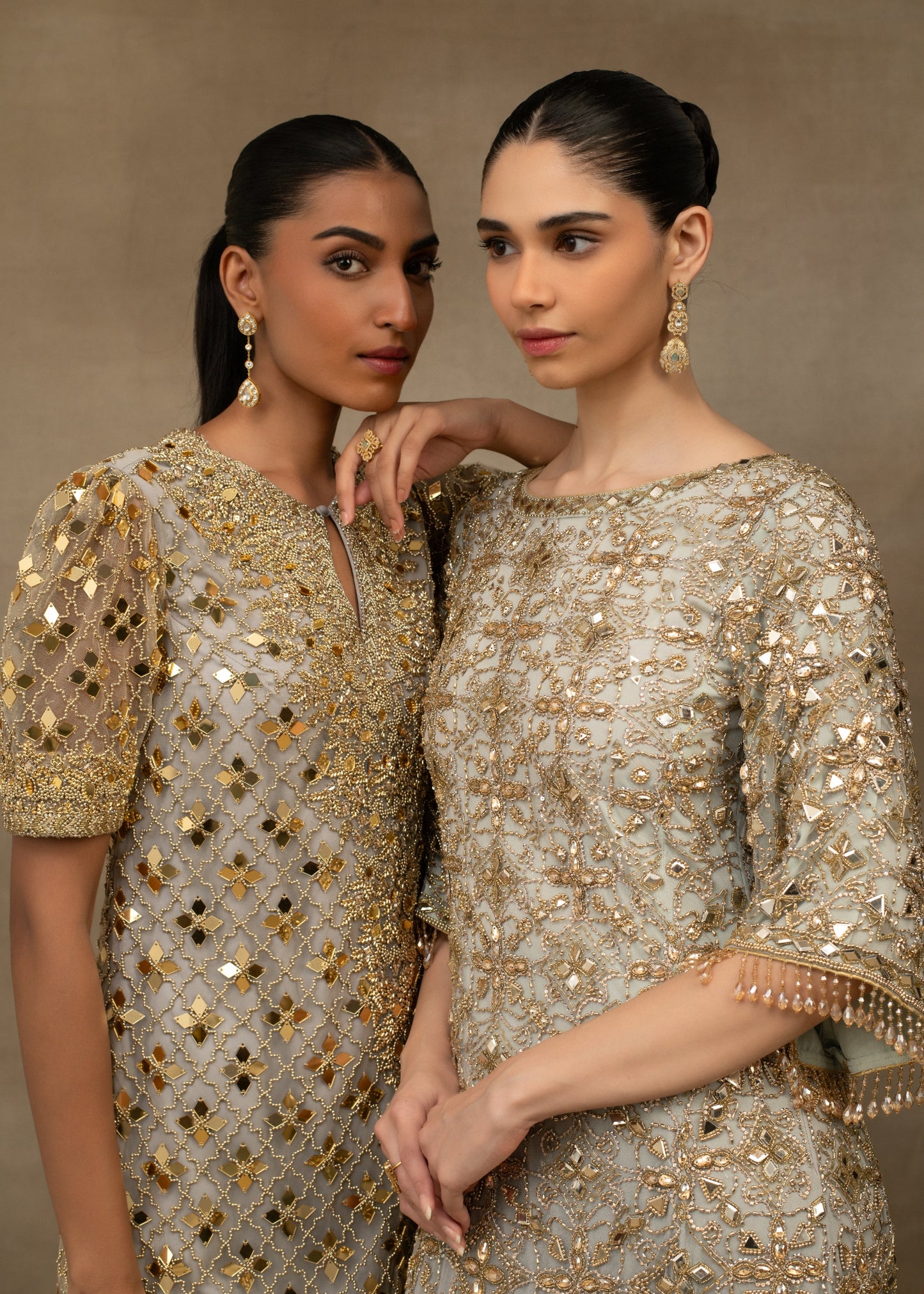 Grey and Gold Embellished Layered Sharara Set