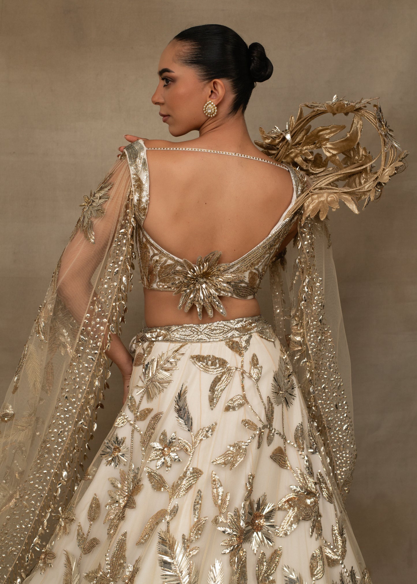 Ivory and Gold Embellished Lehenga