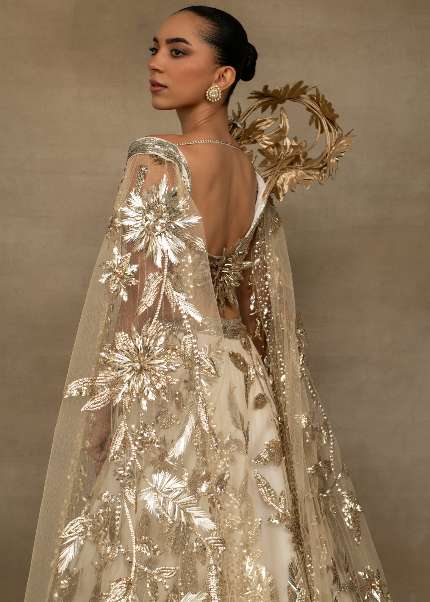 Ivory and Gold Embellished Lehenga
