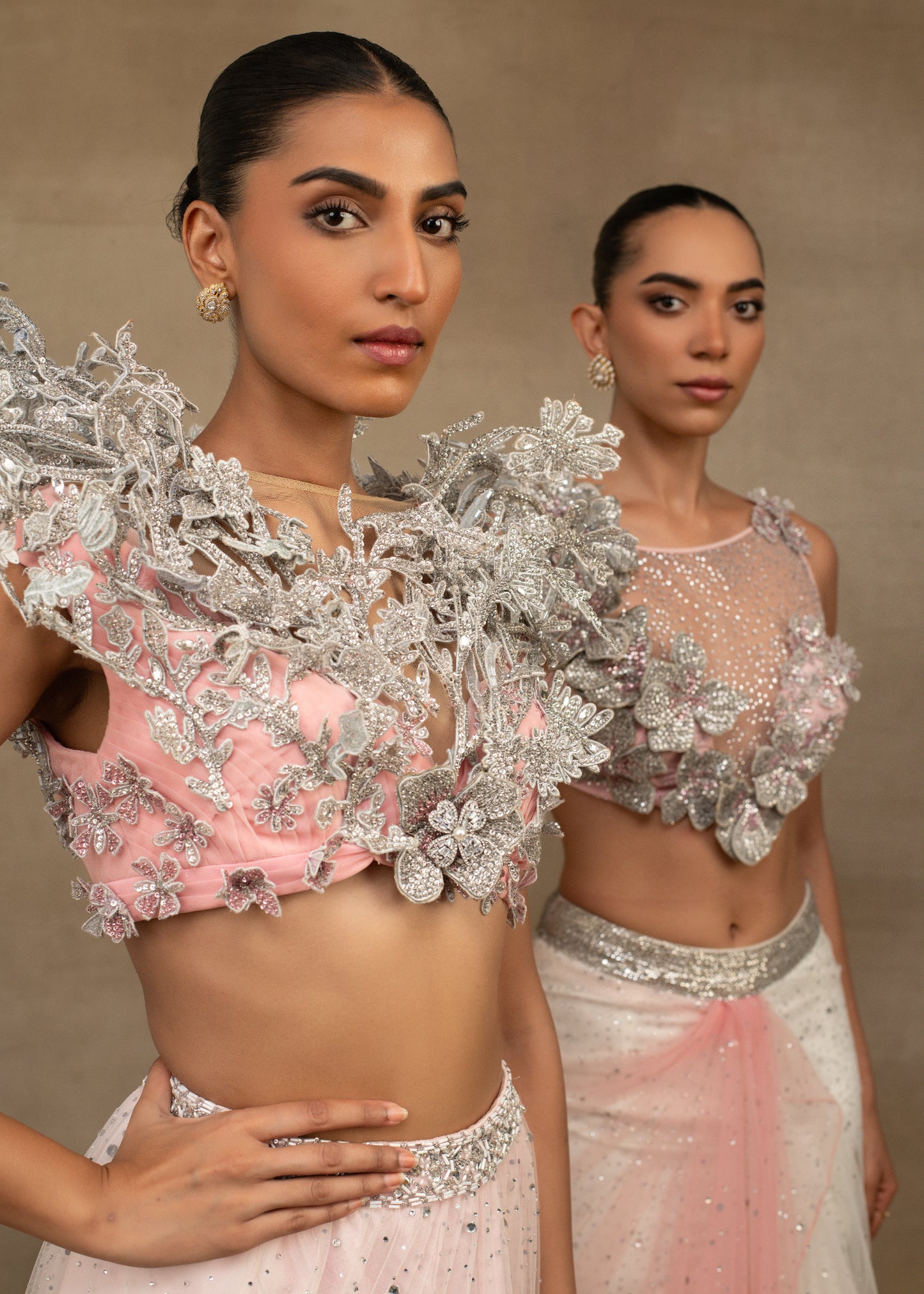 Ombre Pink and White Sequin Trail Lehenga Set