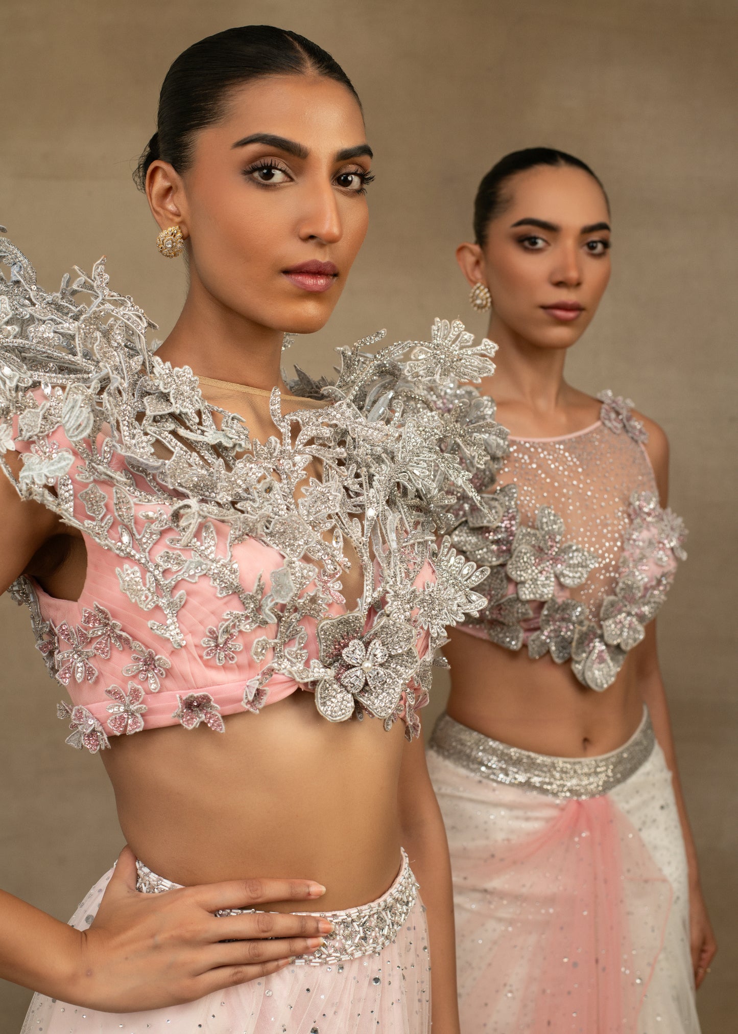Ombre Pink and White Sequin Trail Lehenga Set