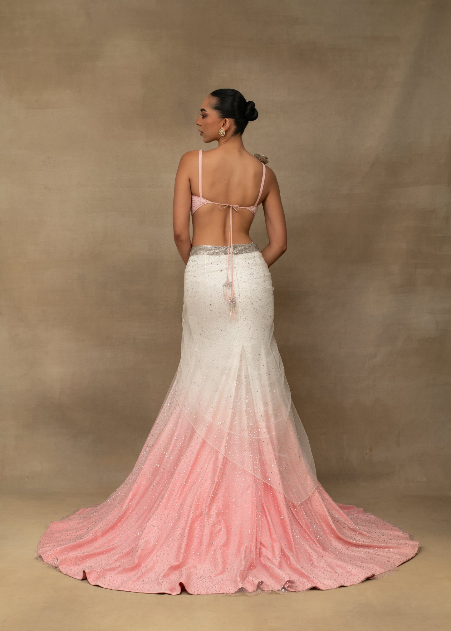 Ombre Pink and White Sequin Trail Lehenga Set